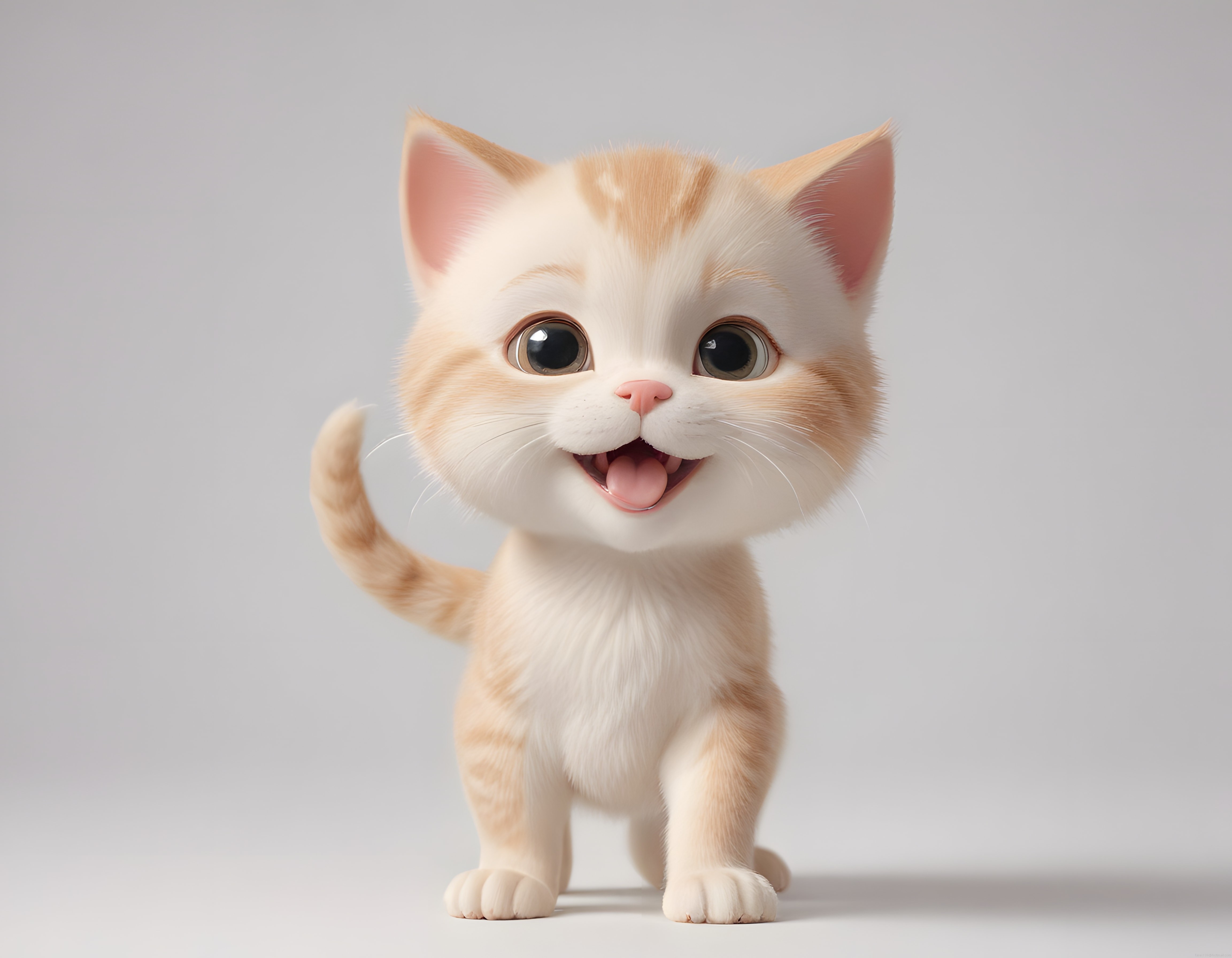 Masum Turuncu Beyaz 3D Animasyon Yavru Kedi Karakteri Büyük Gözlerle