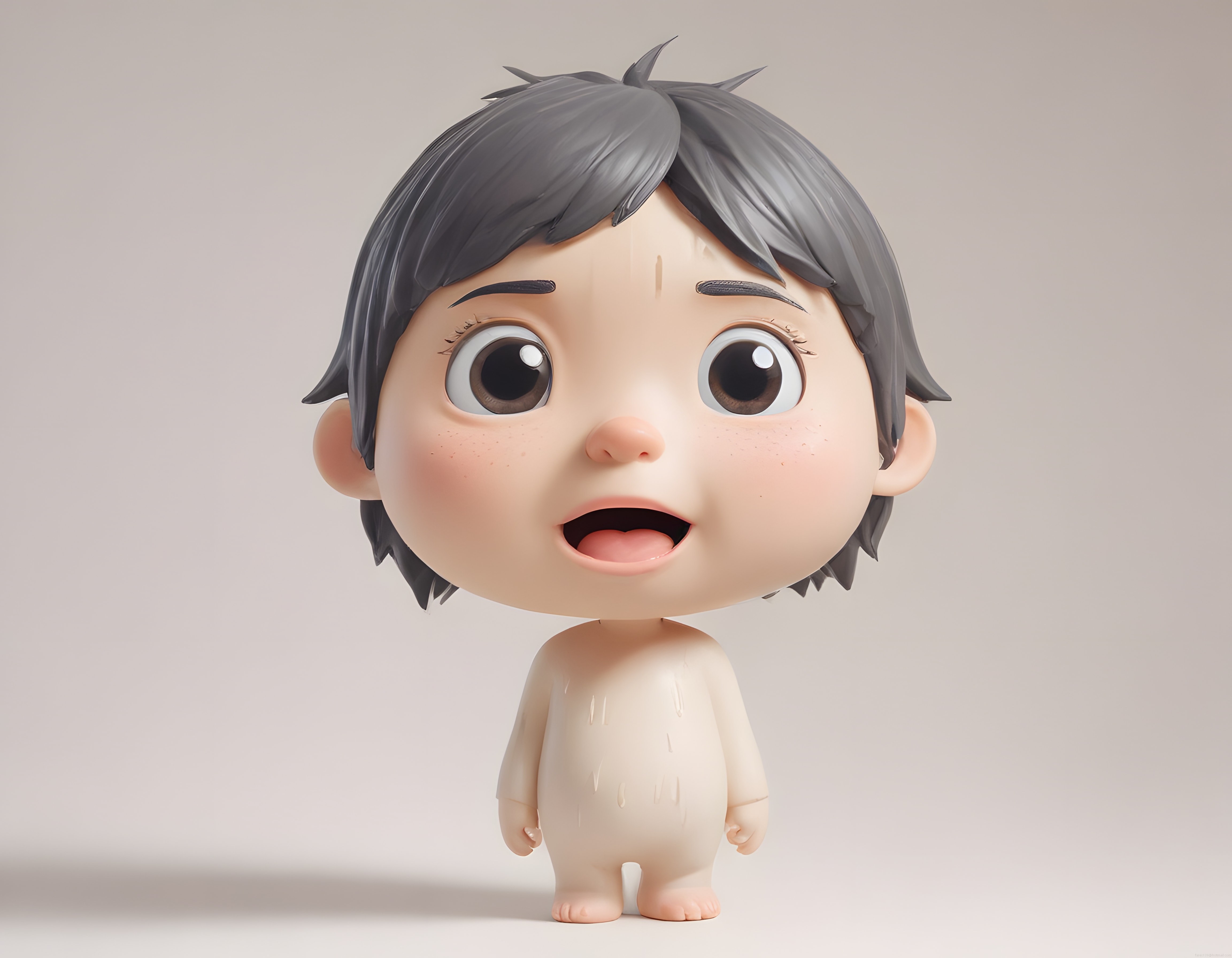 Masum ve Şaşkın Bakışlı Büyük Gözlü 3D Anime Chibi Çocuk Karakteri Figürü