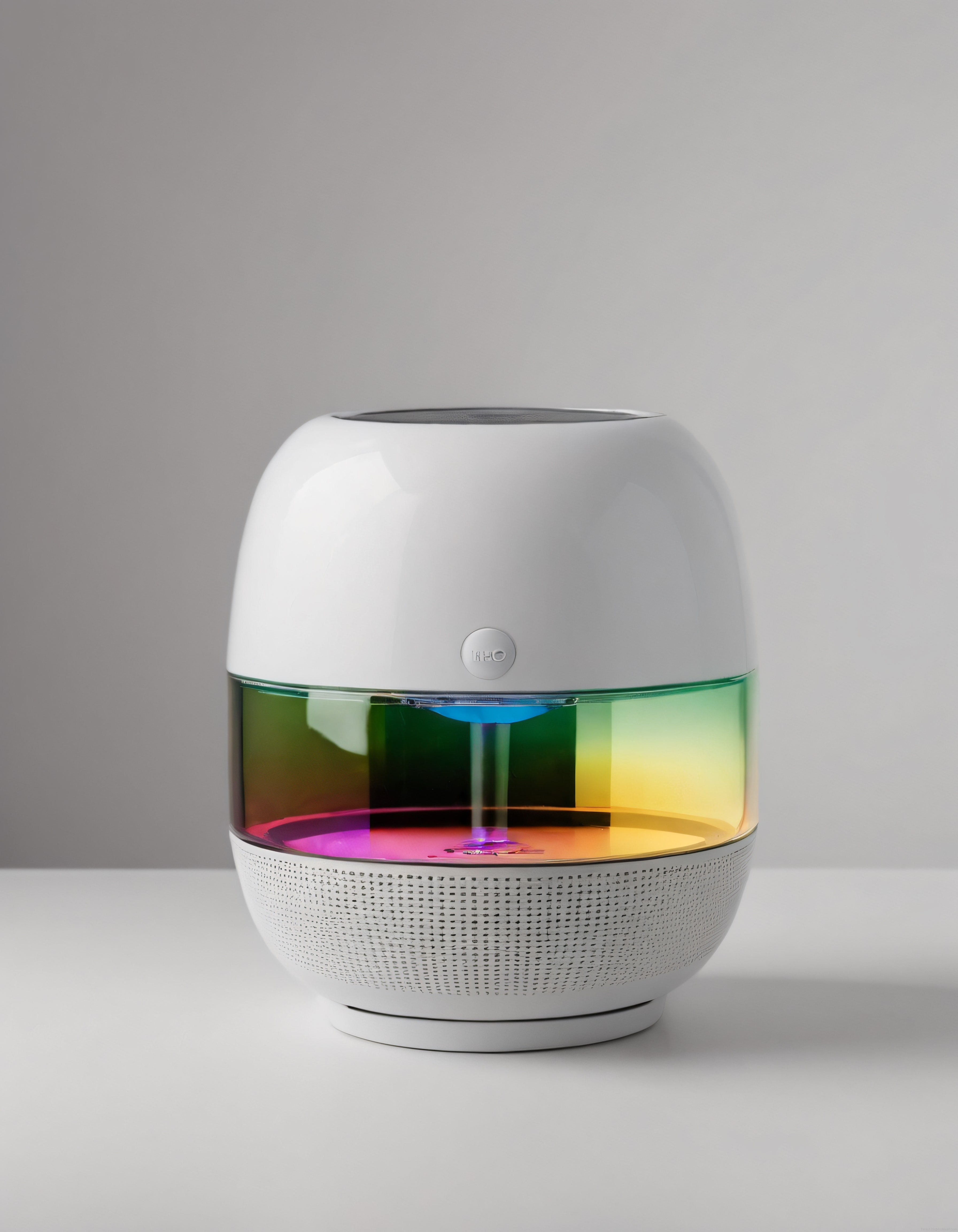 Mat Beyaz Gövdesi ve Renkli Şeffaf Bantlı Minimalist Akıllı Hoparlör