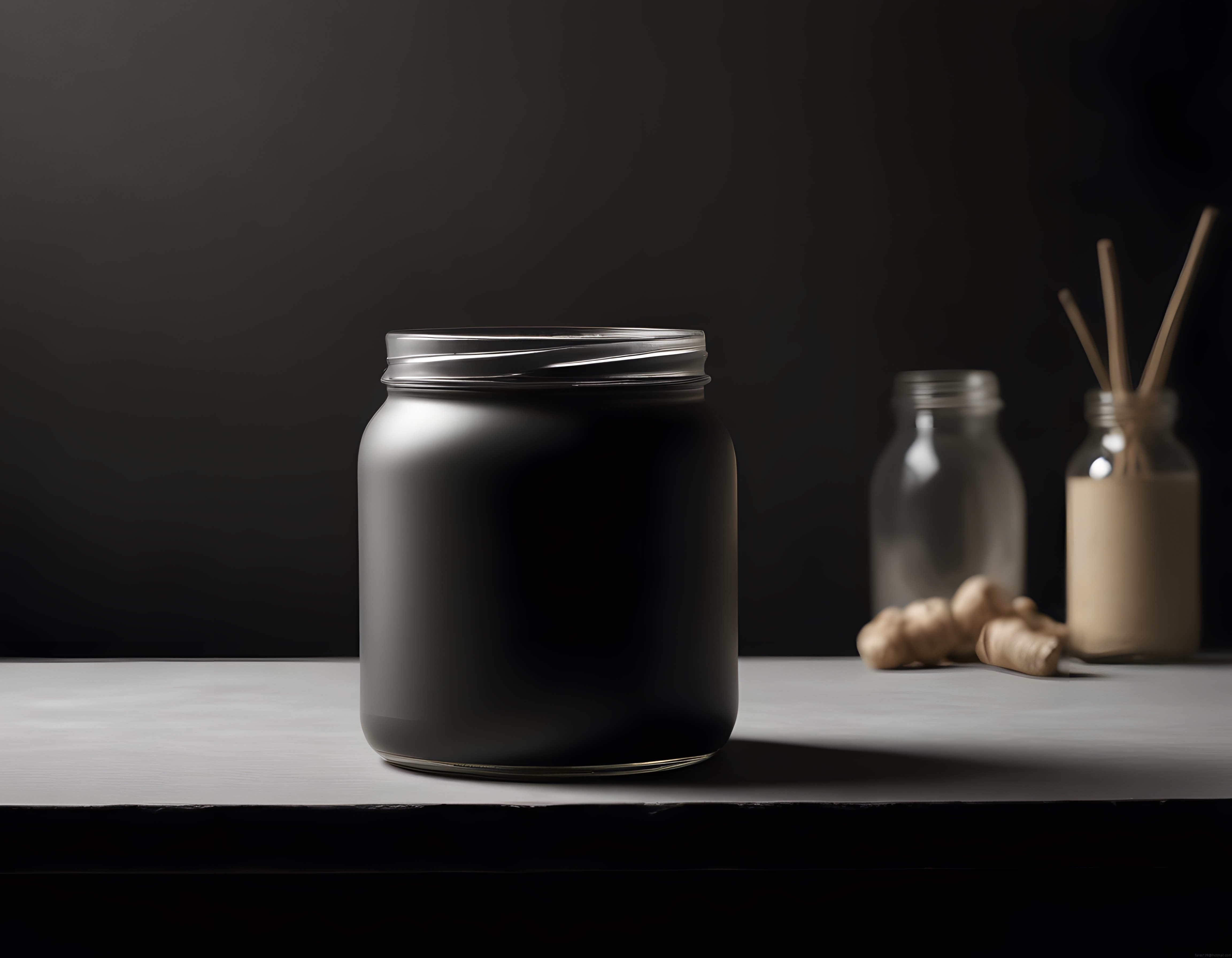 Mat Siyah Kavanoz ve Doğal Baharatlarla Minimalist Stüdyo Ürün Fotoğrafçılığı