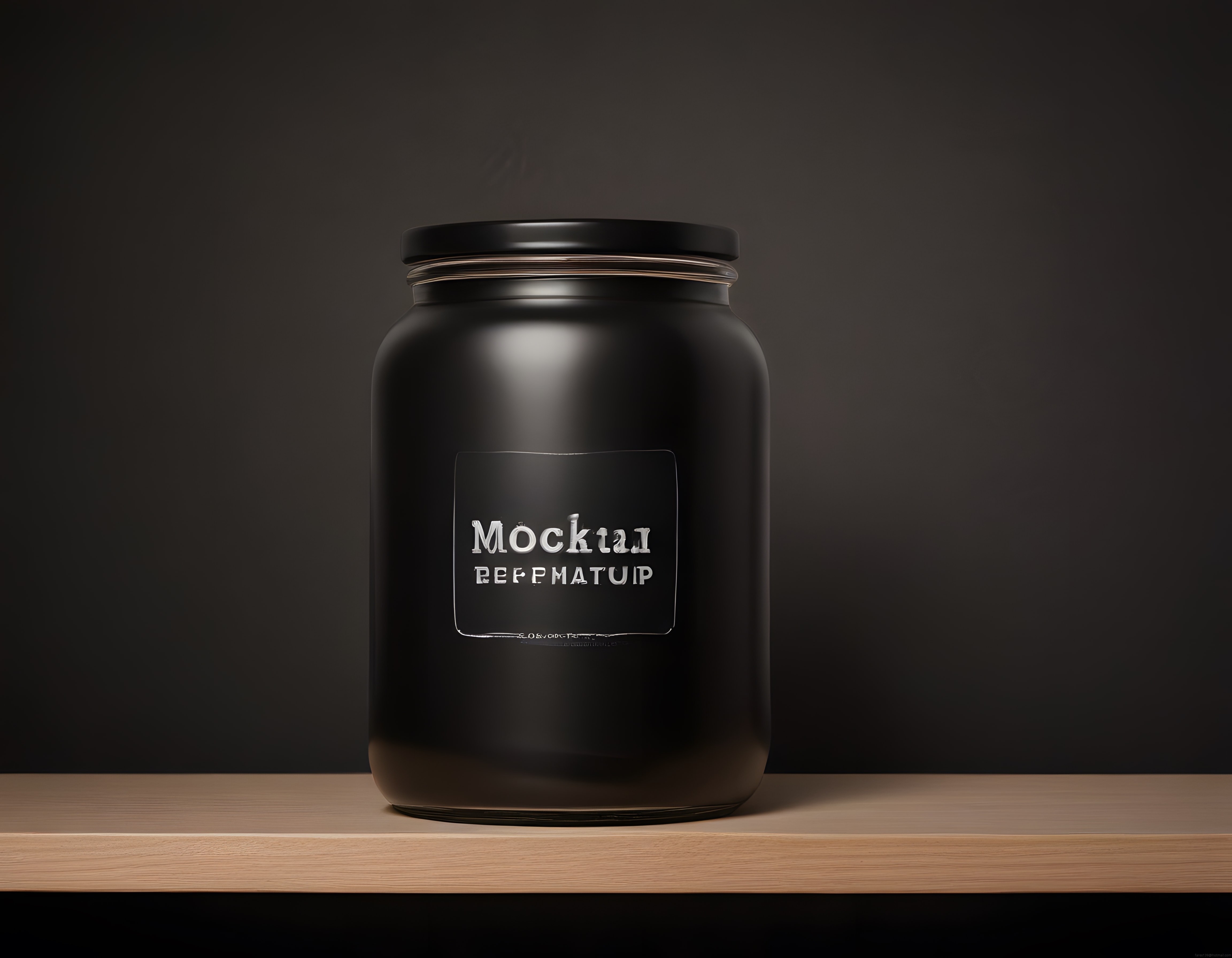 Matte Siyah Kavanoz Ürün Mockup'ı Ahşap Raf Üzerinde Minimalist Tasarım