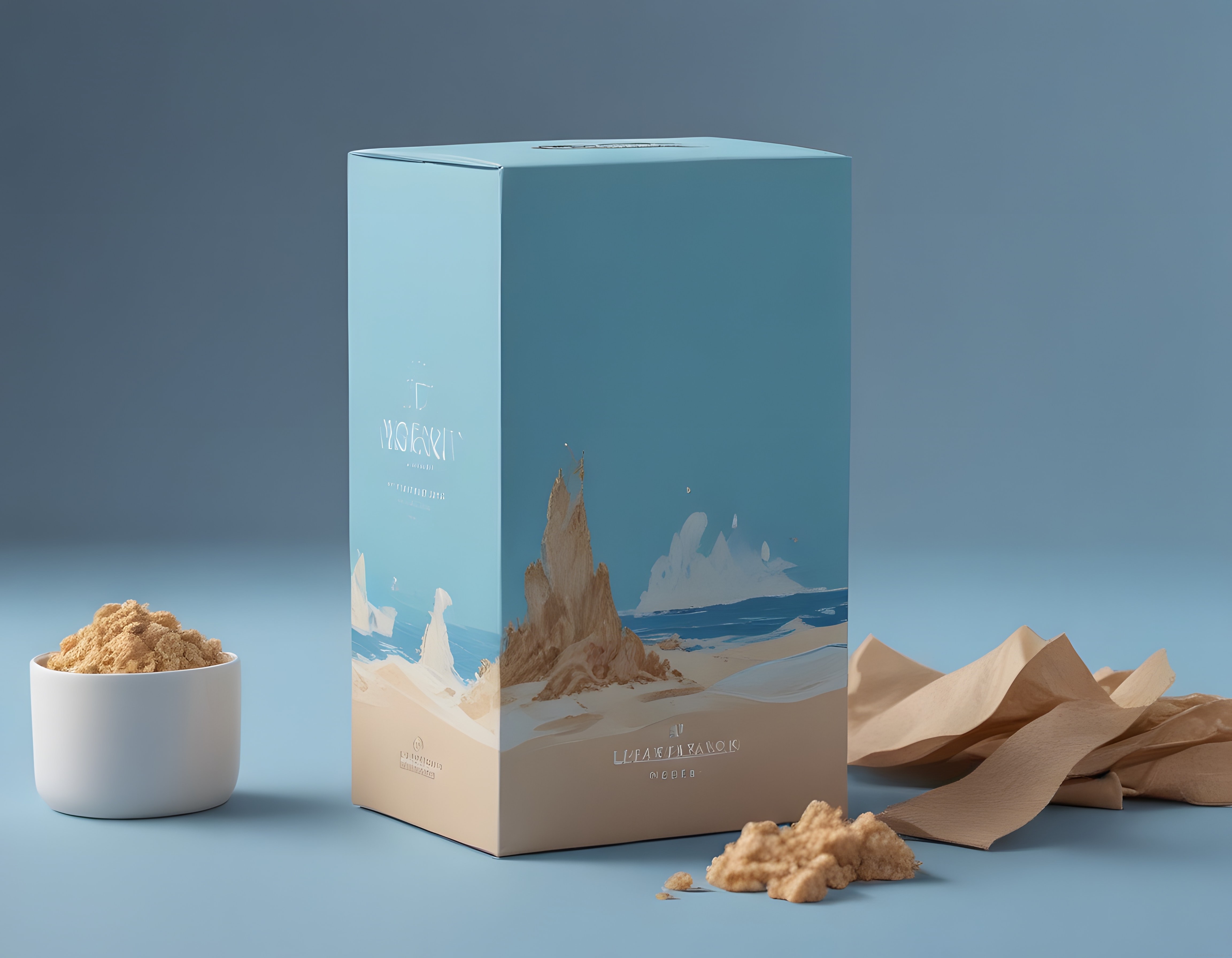Mavi Gökyüzüne Buzul Manzaralı Minimalist Ürün Ambalaj ve Sunumu