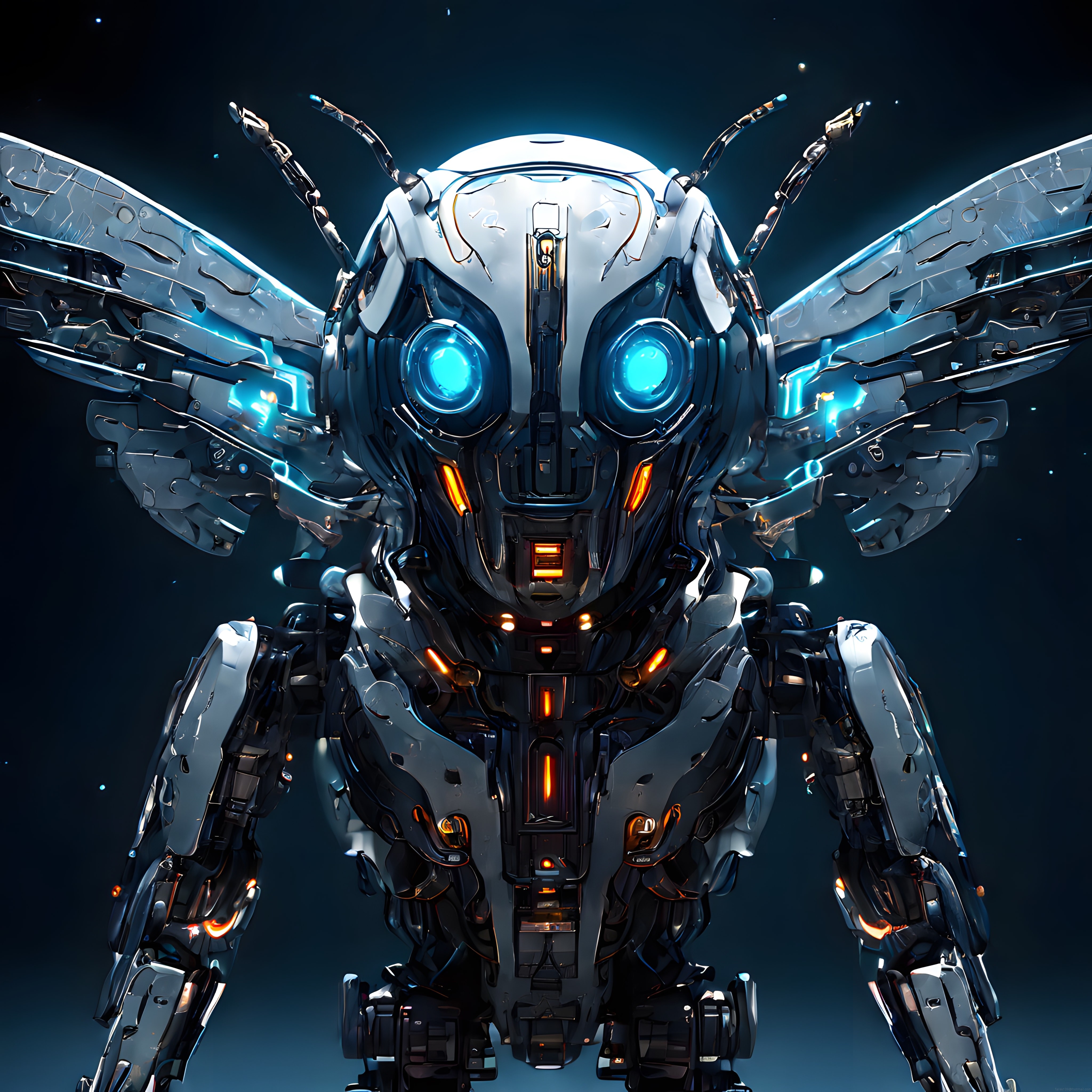 Mavi Gözleriyle Dikkat Çeken Kanatlı Mekanik Böcek Robot Tasarımı