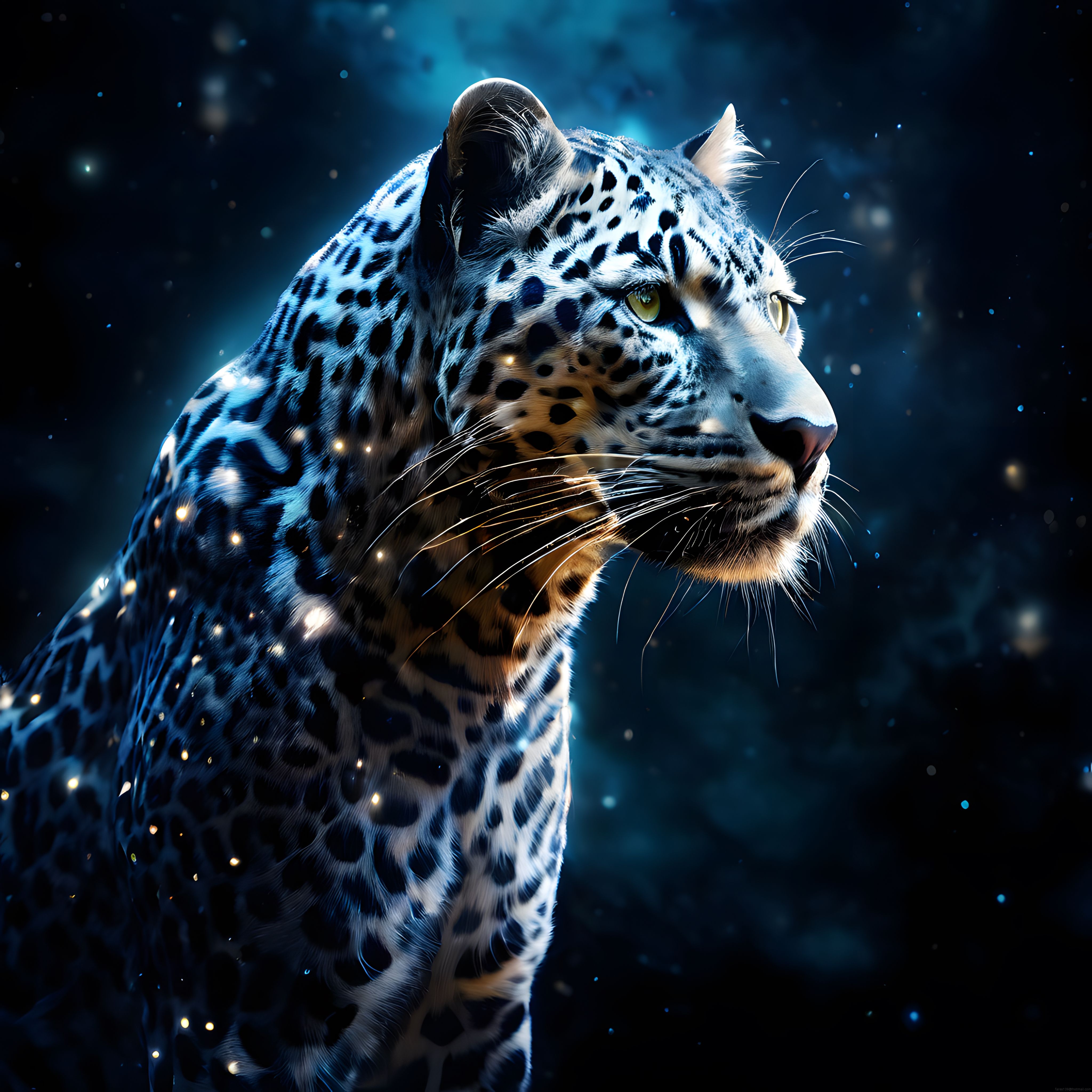 Mavi Işıklarla Parıldayan Leoparın Efsanevi Gece Portresi