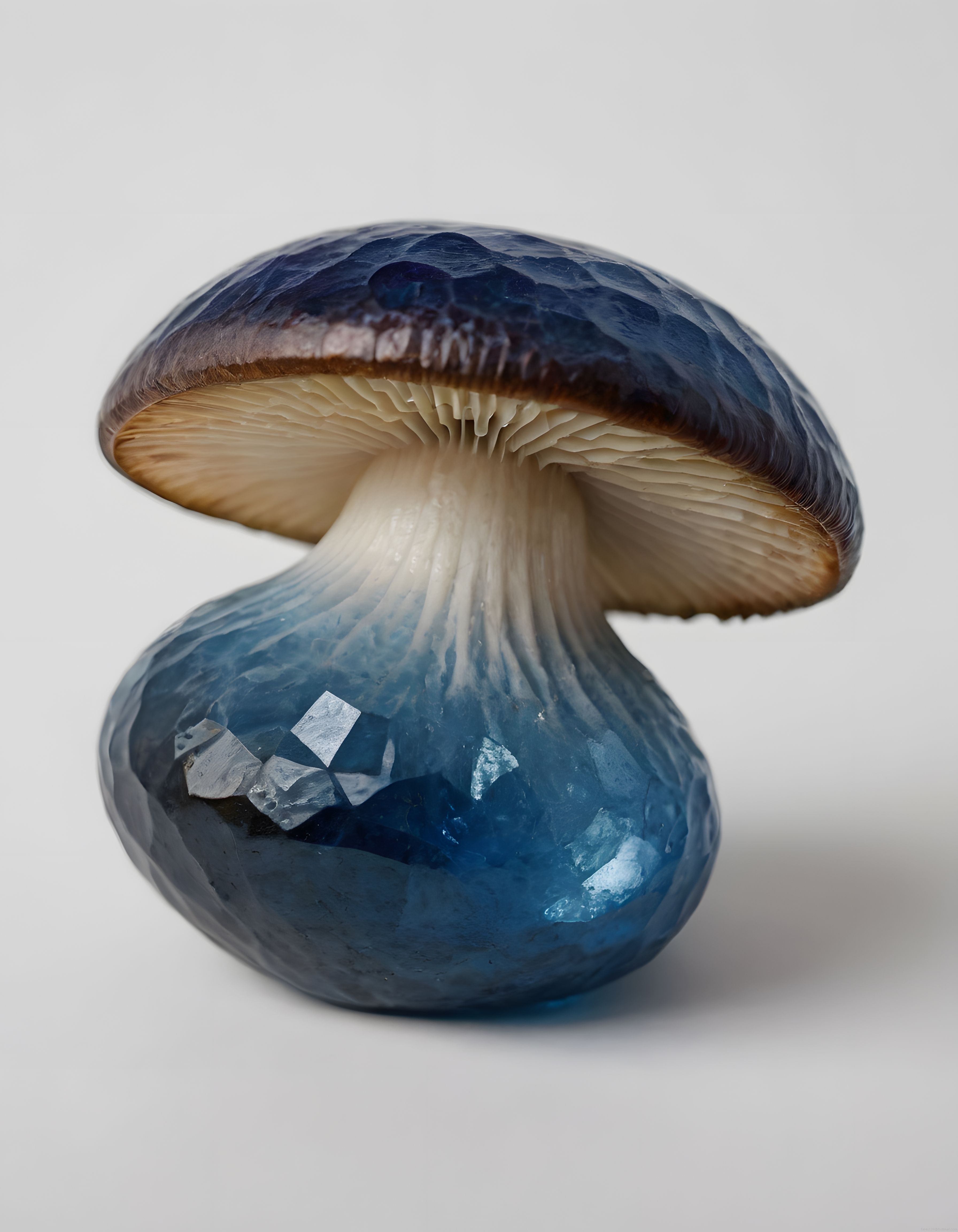 Mavi kristal ve mineral dokulu gerçeküstü mantar formu 3d render sanat eseri