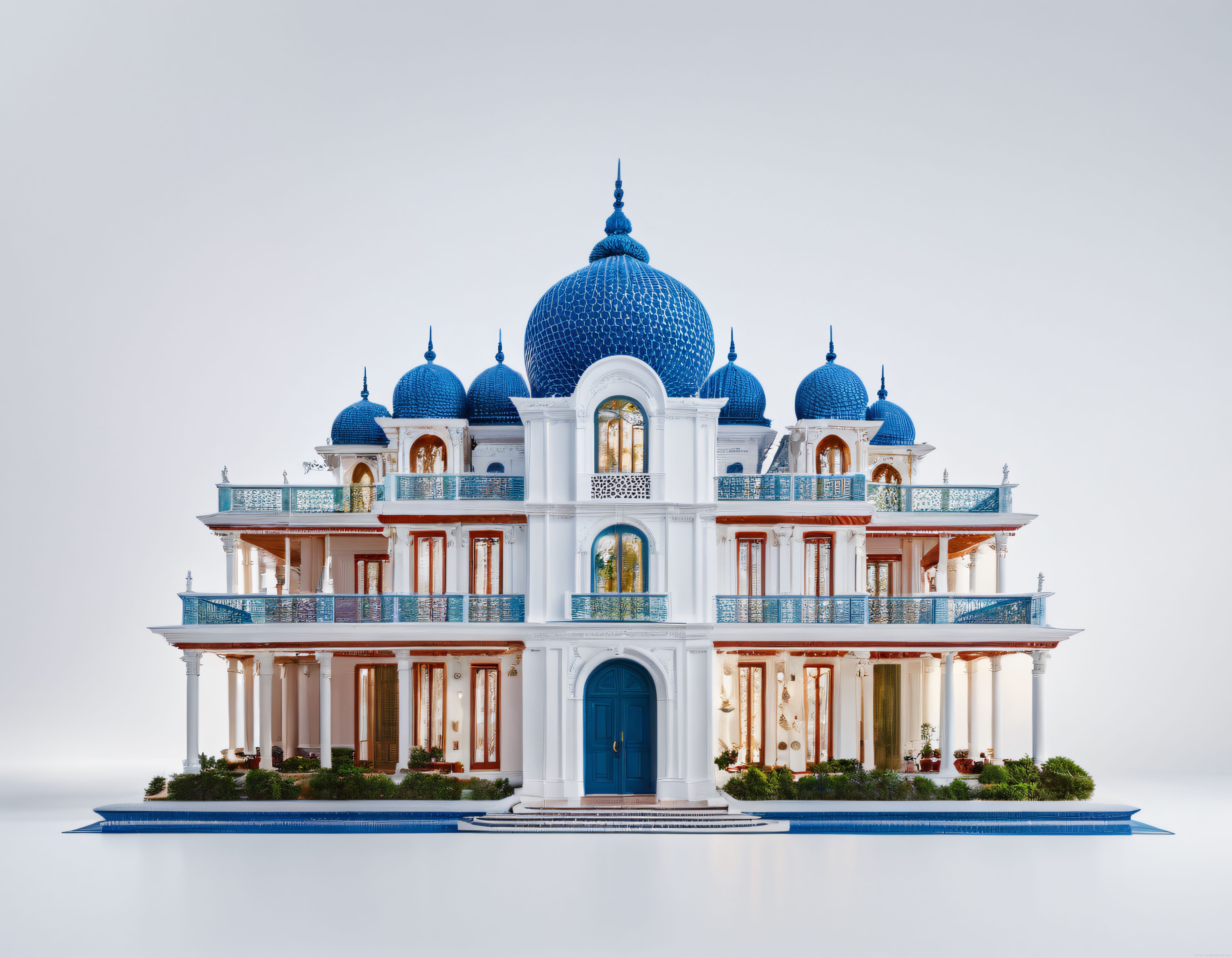 Mavi Kubbeli Beyaz Mermer Cepheli Muhteşem Klasik Villa ve Mimari Konsept