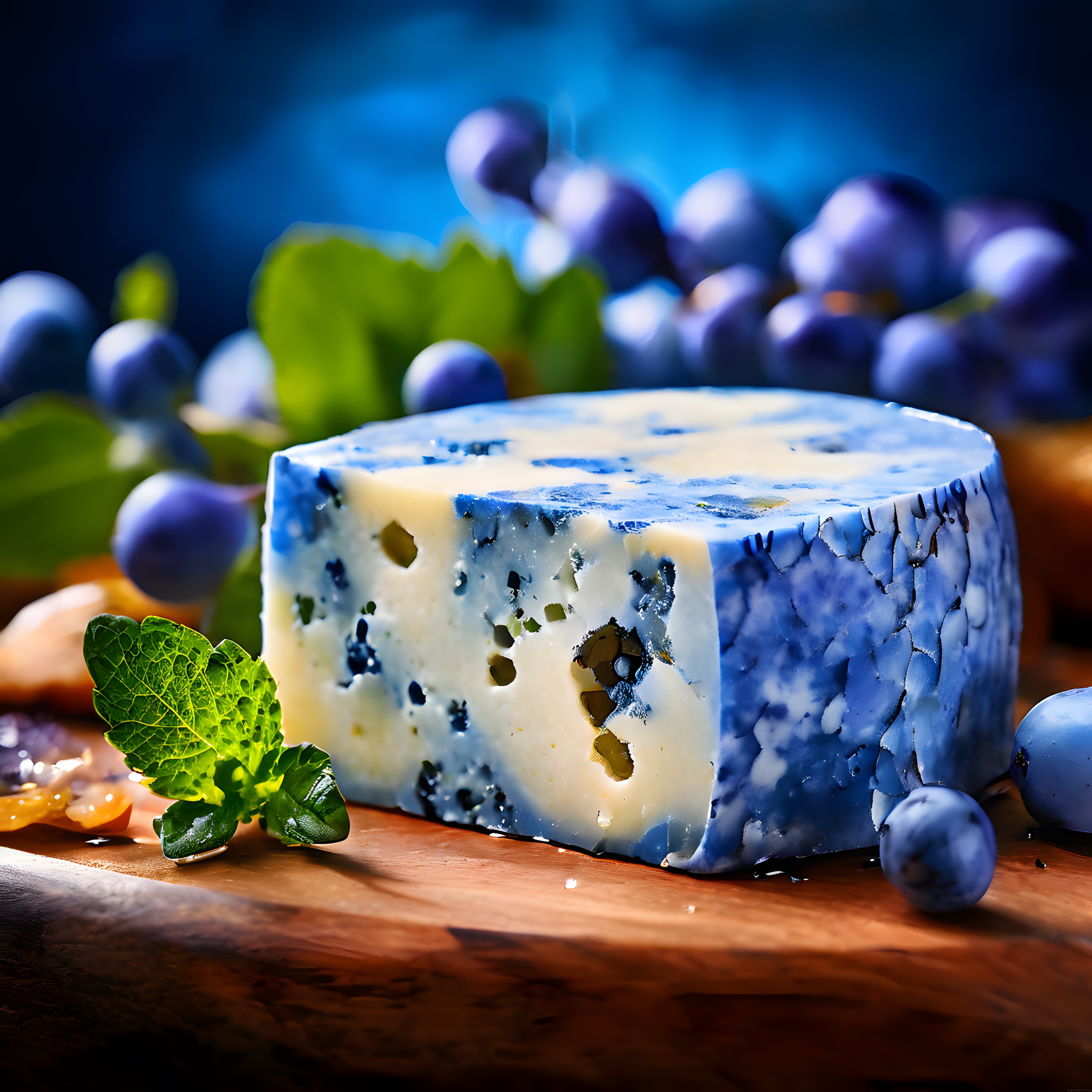 Mavi Küflü Peynir ve Yaban Mersini ile Etkileyici Gurme Sunum Fotoğrafı