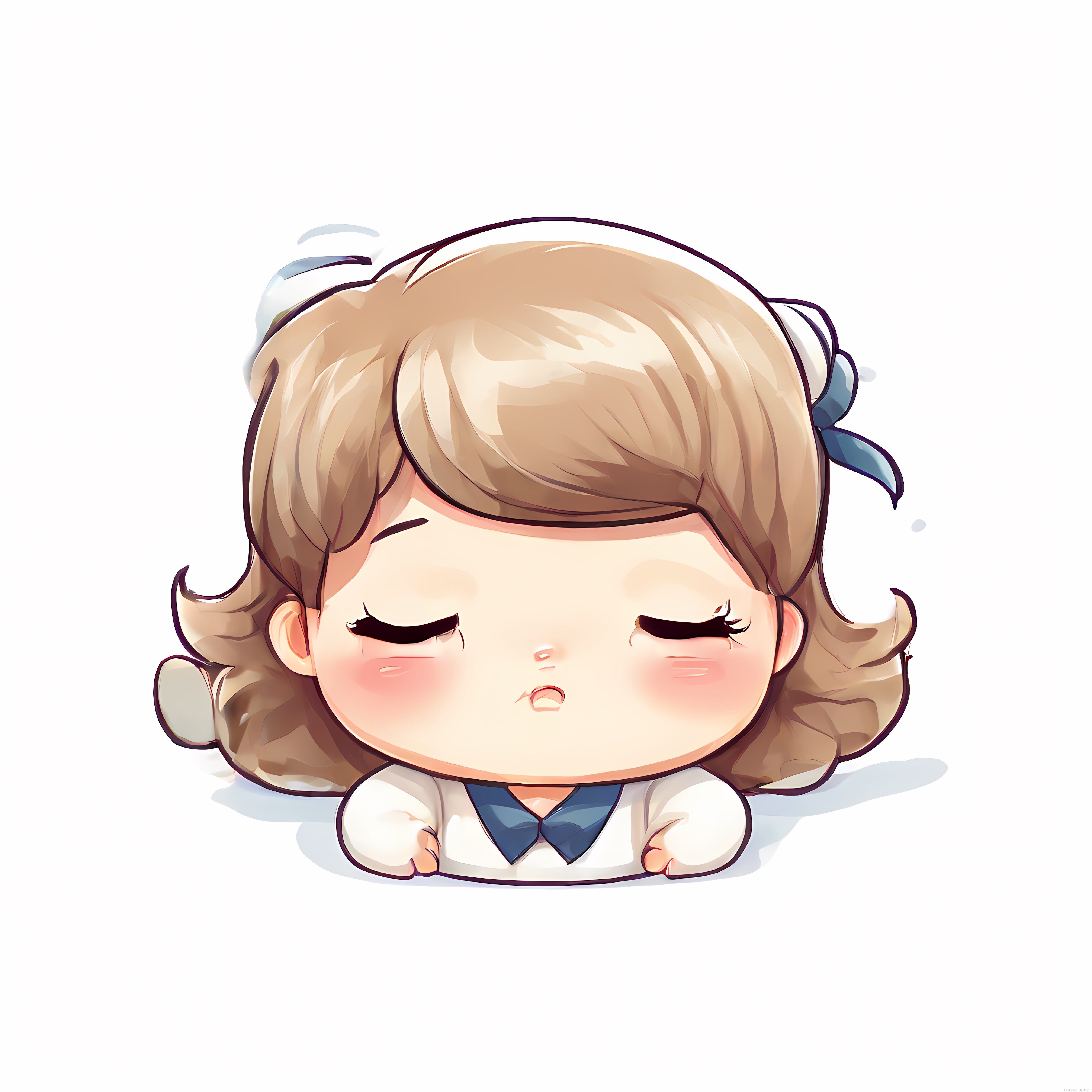Mavi Kurdeleli Kızgın Chibi Kız Karakteri Dijital İllüstrasyon Çalışması