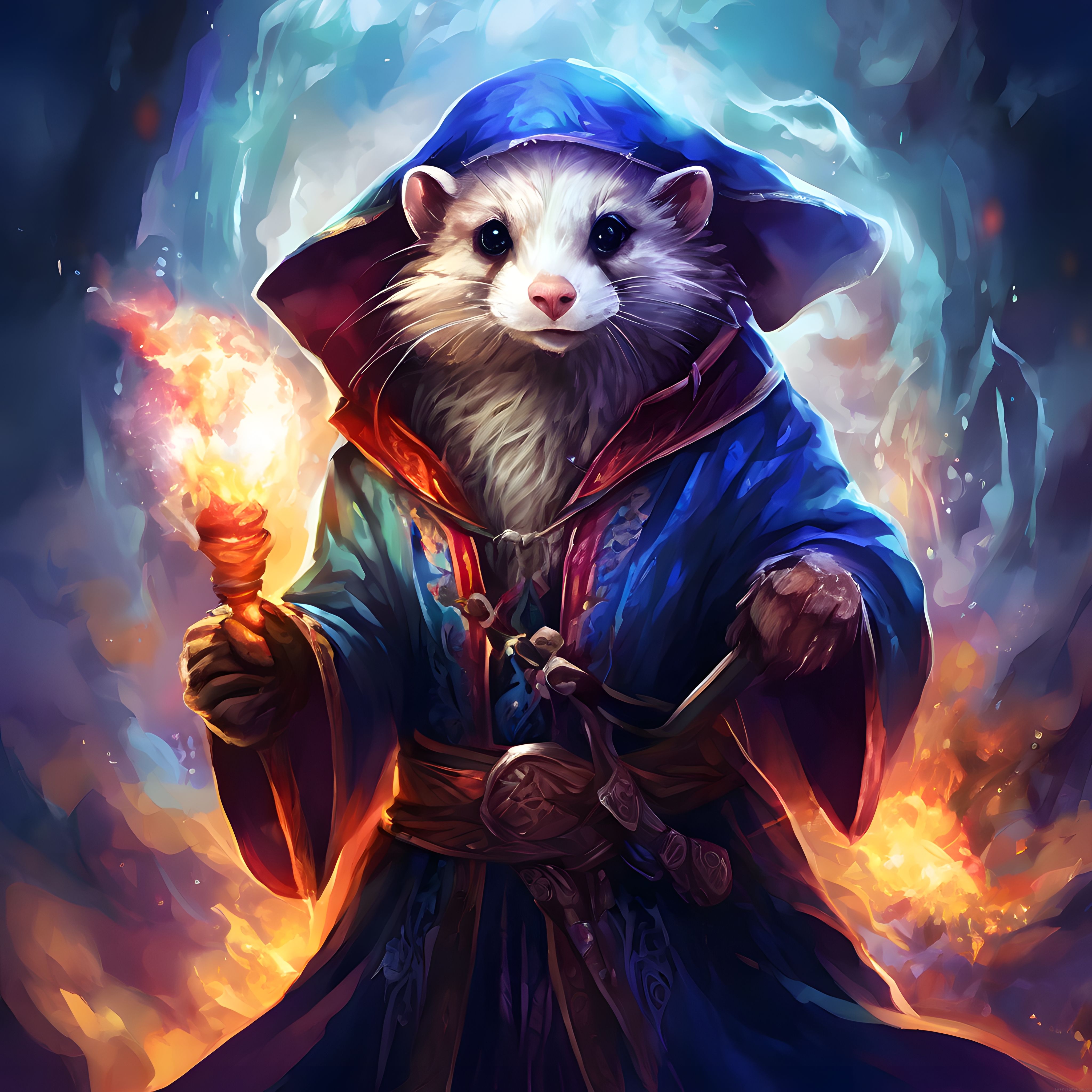 Mavi Pelerinli Opossum Büyücünün Ateşli Asasıyla Büyü Yaptığı Anı