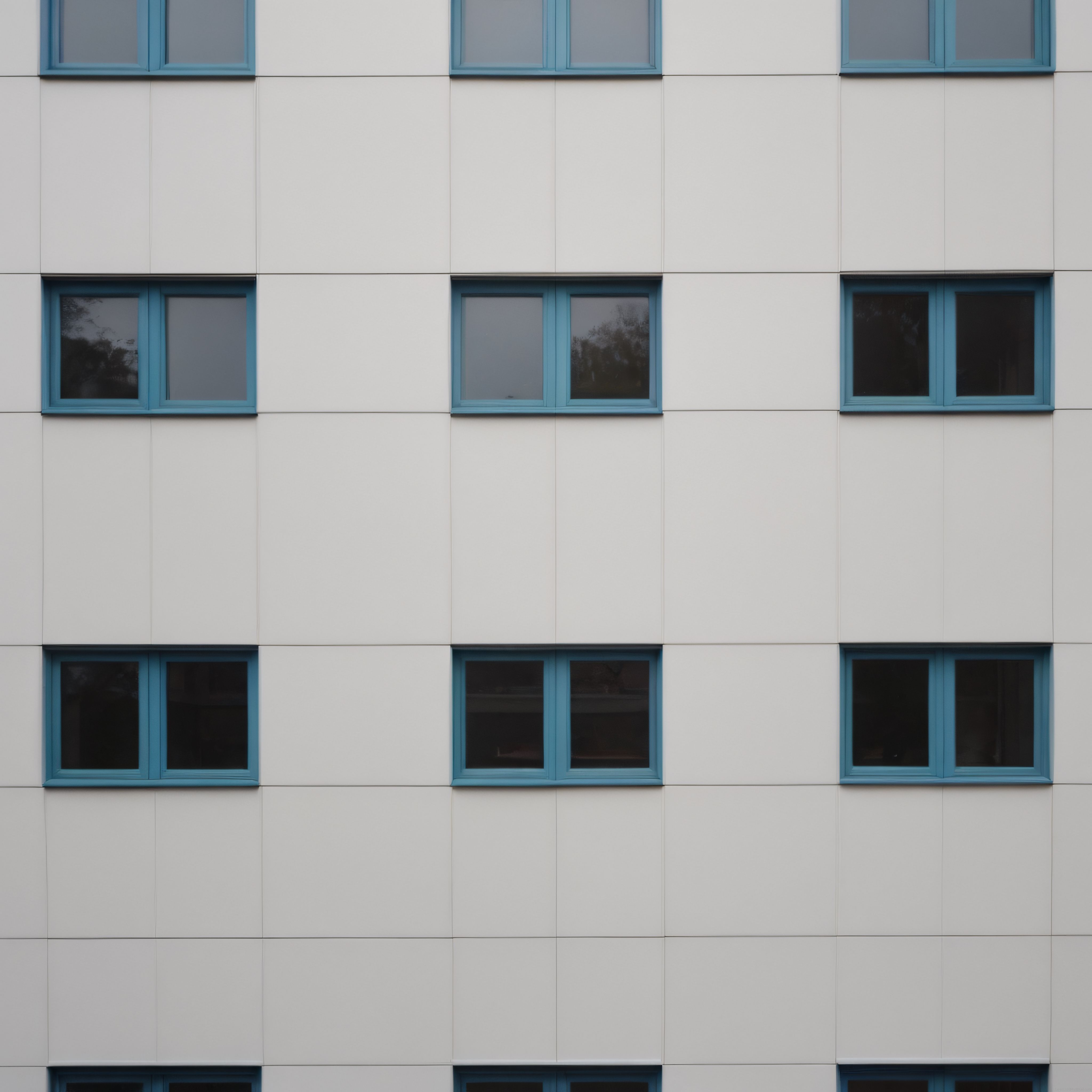 Mavi Pencereli Beyaz Cephe: Modern Mimari ve Geometrik Desen Uyumu