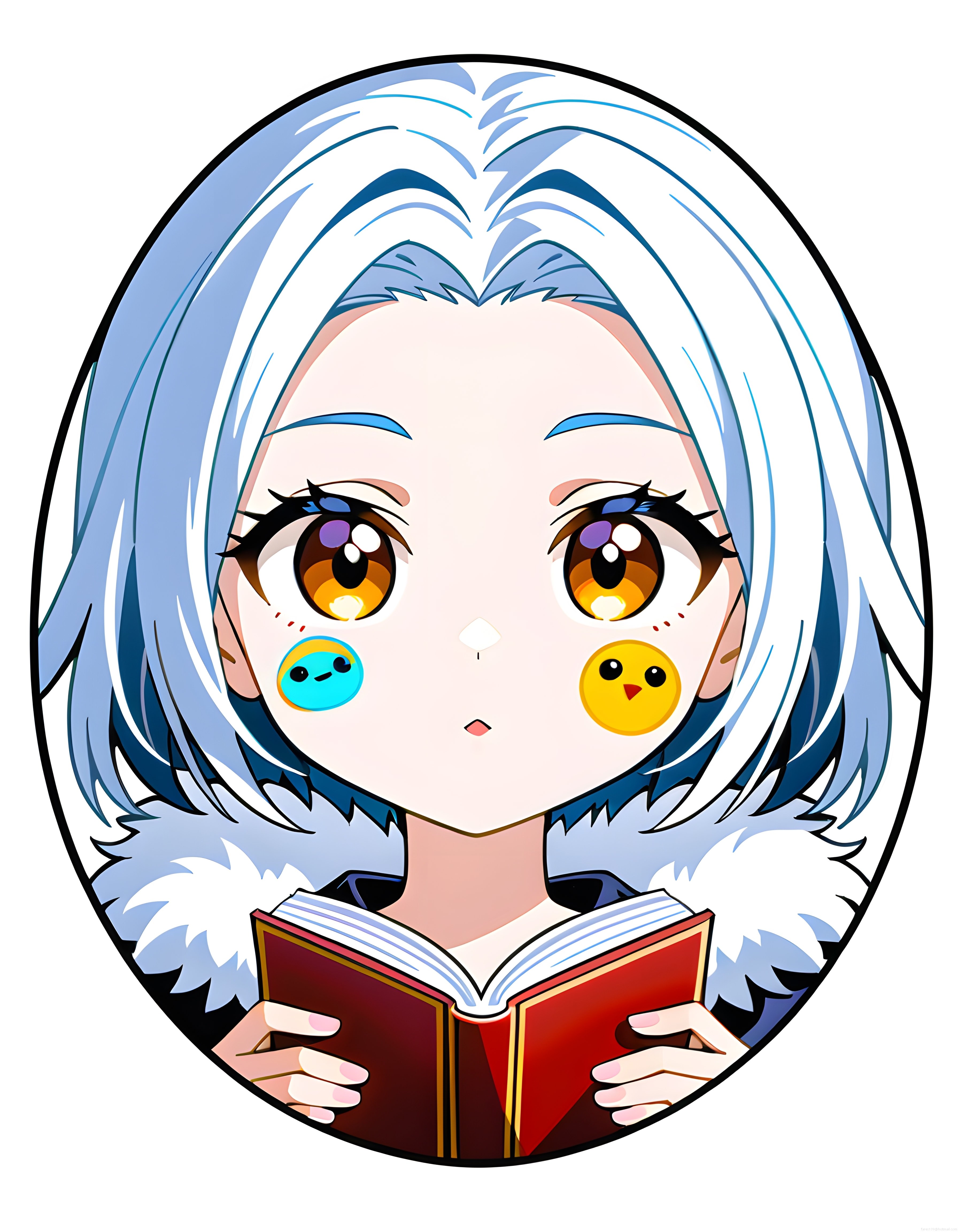 Mavi Saçlı Anime Kız Karakteri Kış Kıyafetiyle Kitap Okurken Dijital Sanat Eseri