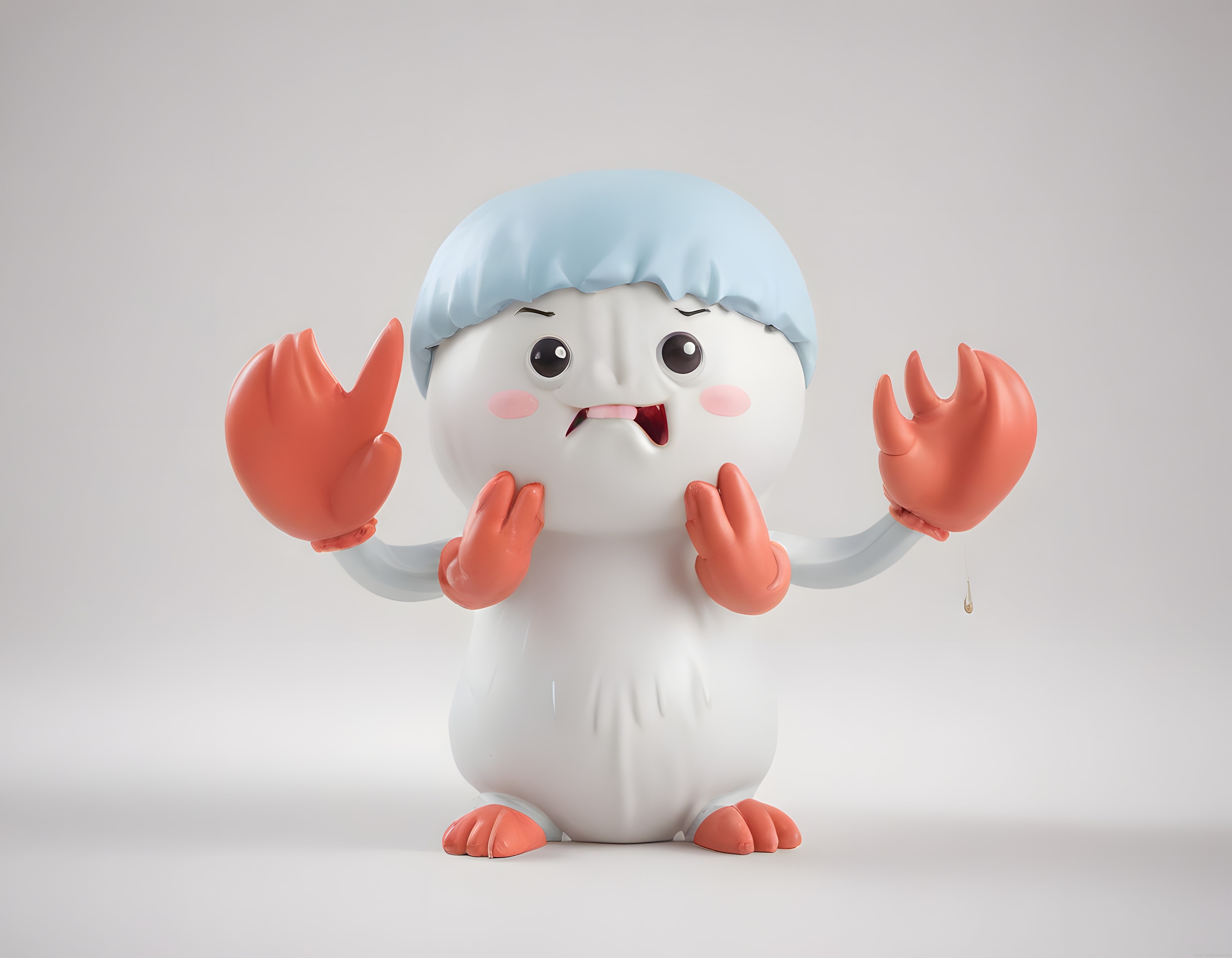 Mavi Saçlı Yengeç Kıskaclı Sevimli 3D Karakter ve Komik Maskot Tasarımı