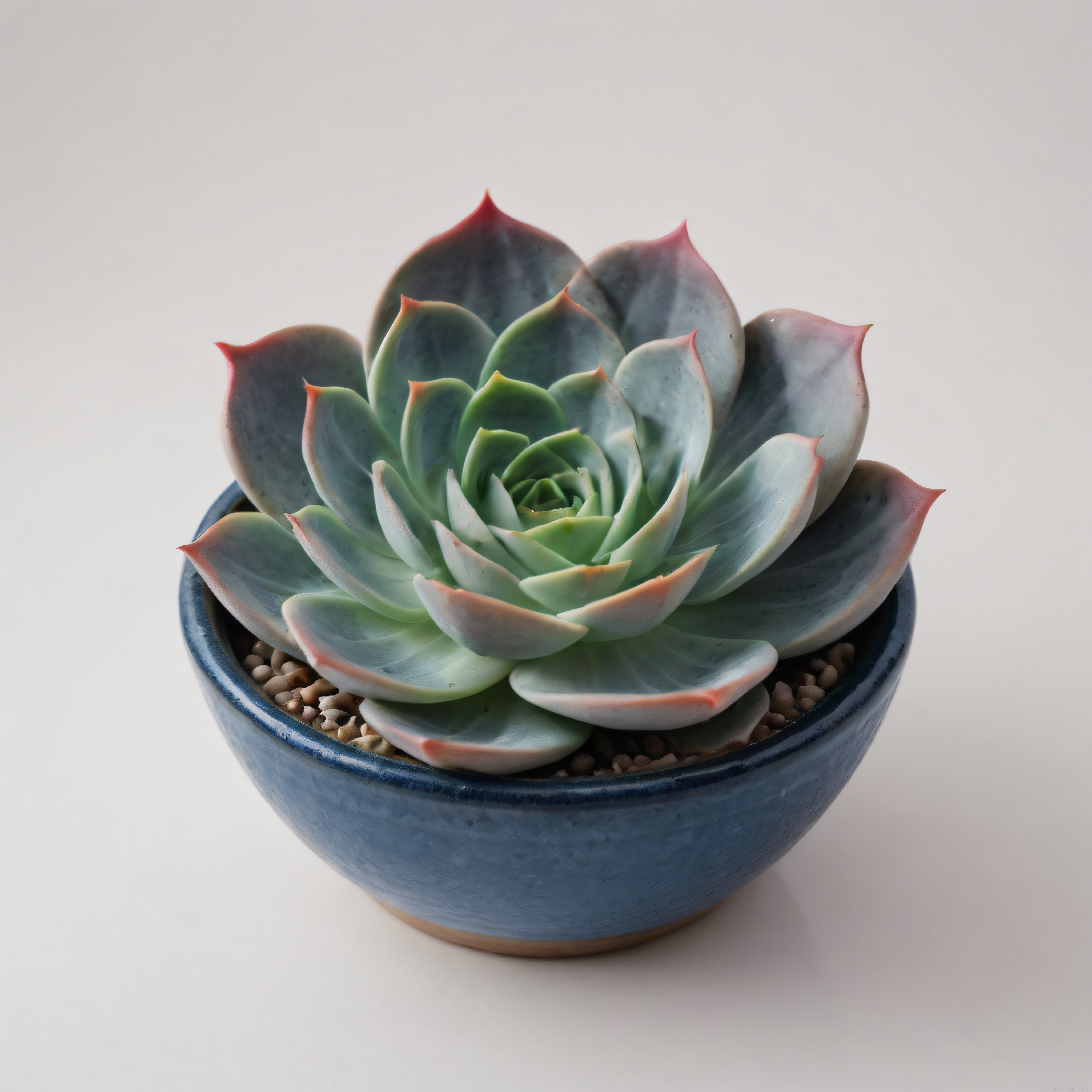 Mavi Saksıda Echeveria Sukulent ile Huzur Veren Minimalist Dekorasyon