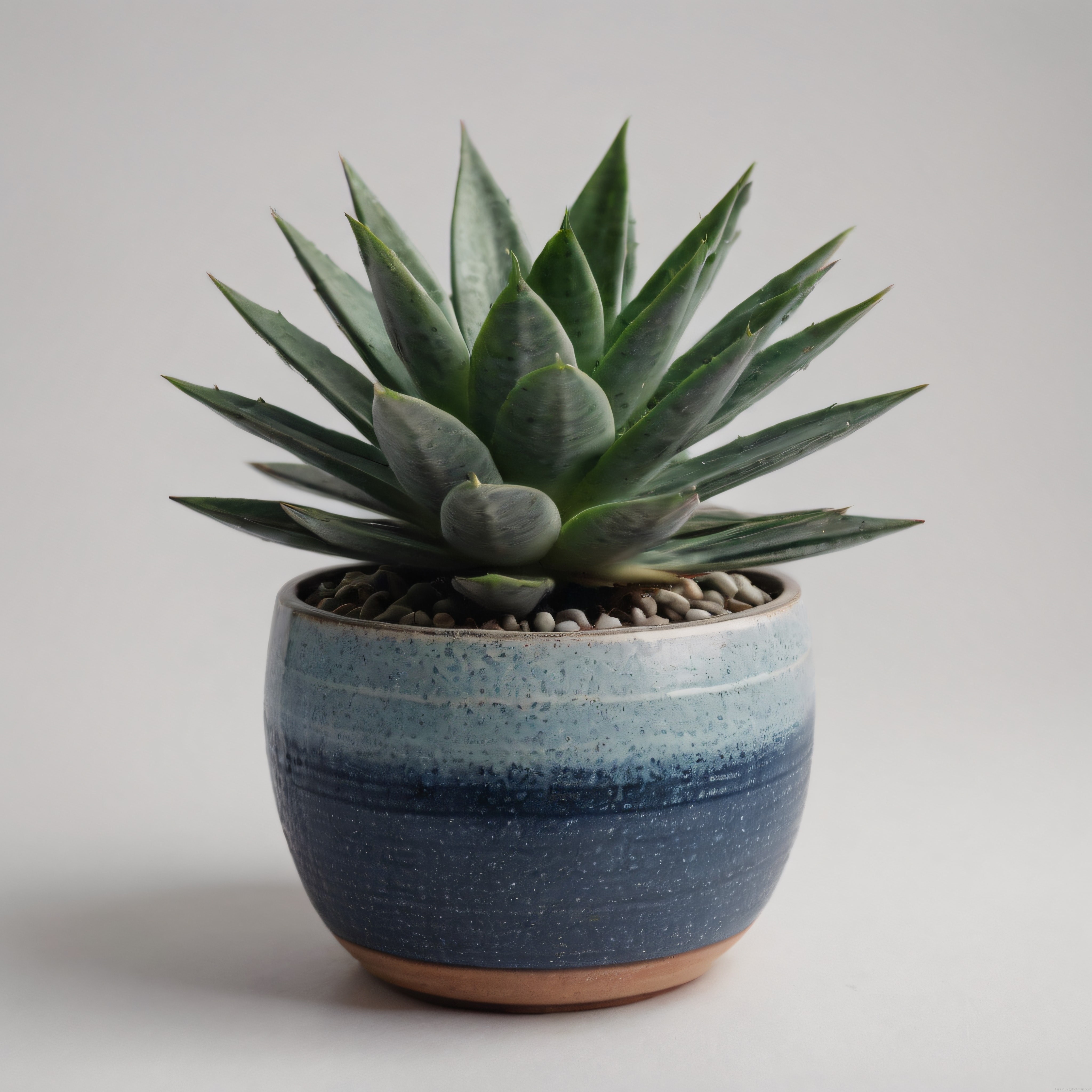 Mavi Seramik Saksıda Agave Sukulenti ile Minimalist Ev Dekorasyonu