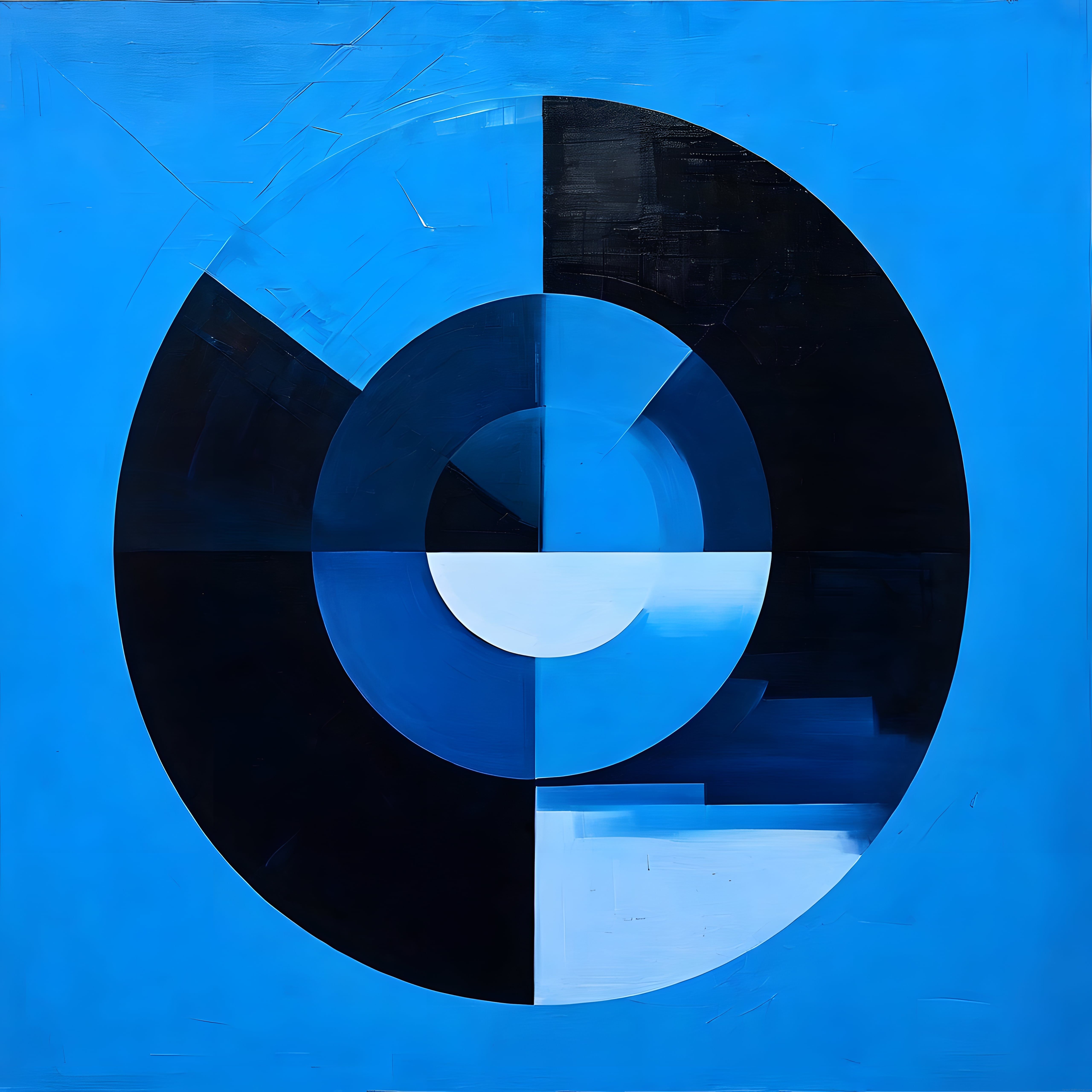 Mavi Tonlarda Geometrik Soyut Sanat Eseri ve Modern Çember Kompozisyonu