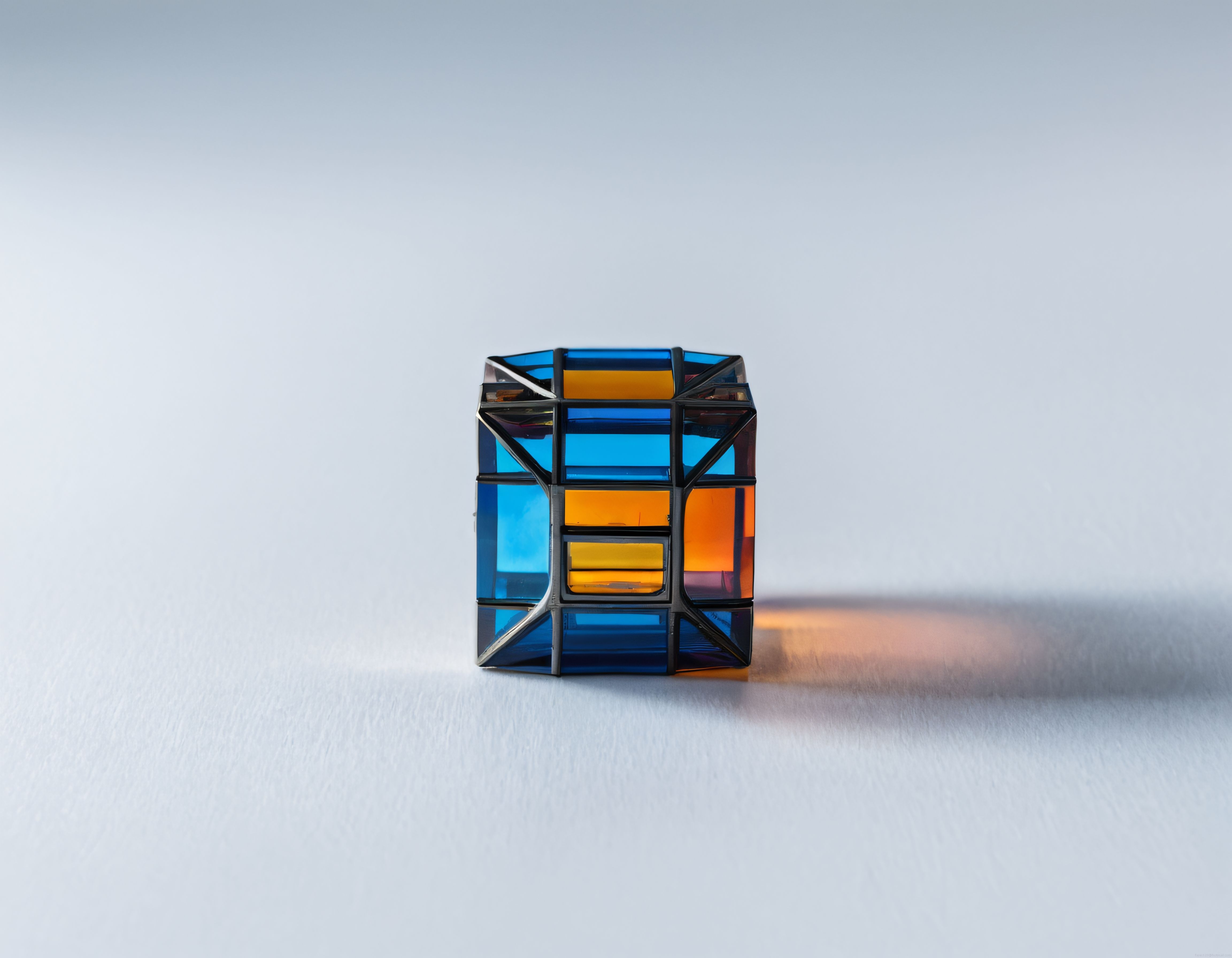 Mavi ve Turuncu Geometrik Vitray Cam Kovboya ile Minimalist Dekorasyon