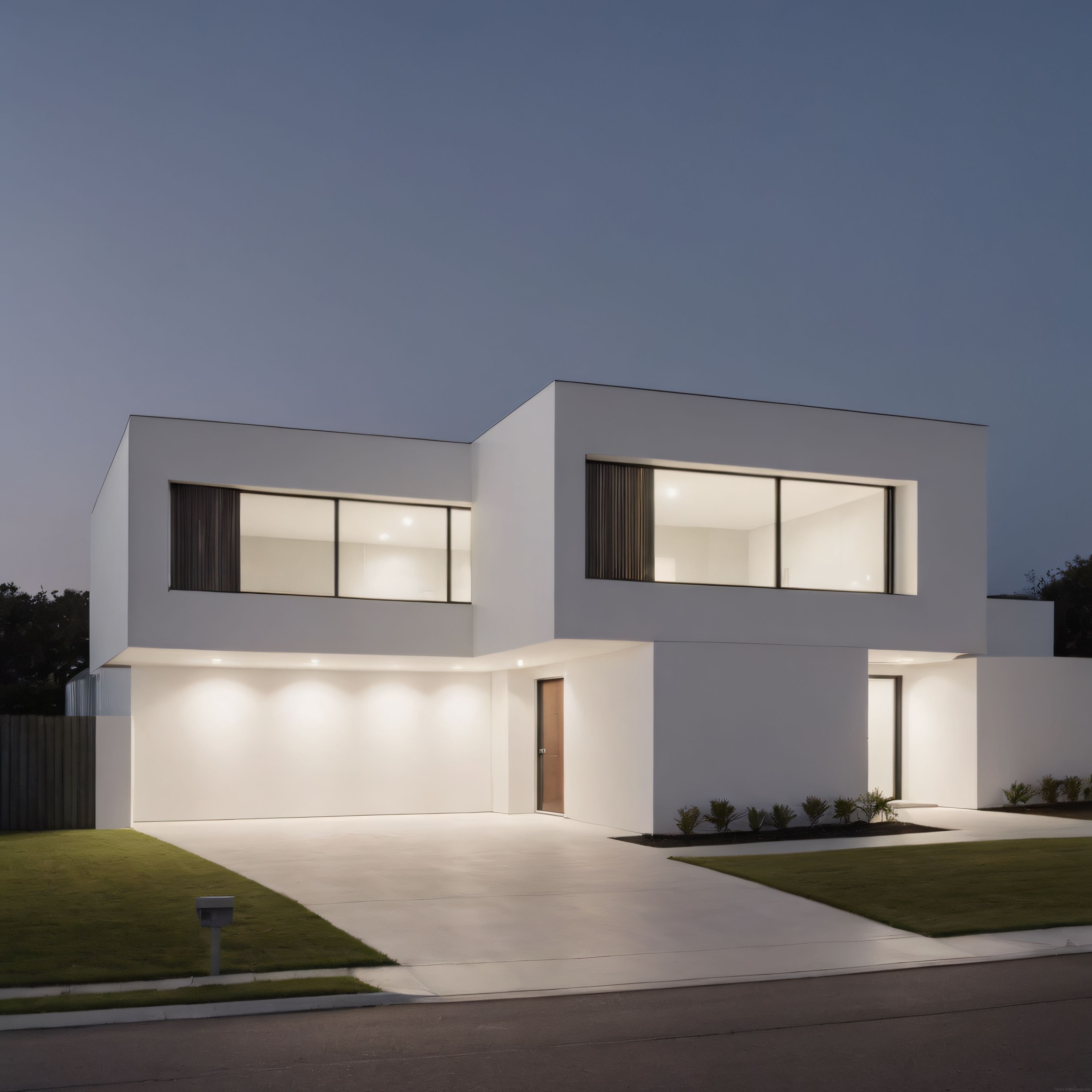 Mavimsi Akşam Eşliğinde Aydınlatılmış Beyaz Minimalist Modern Villa