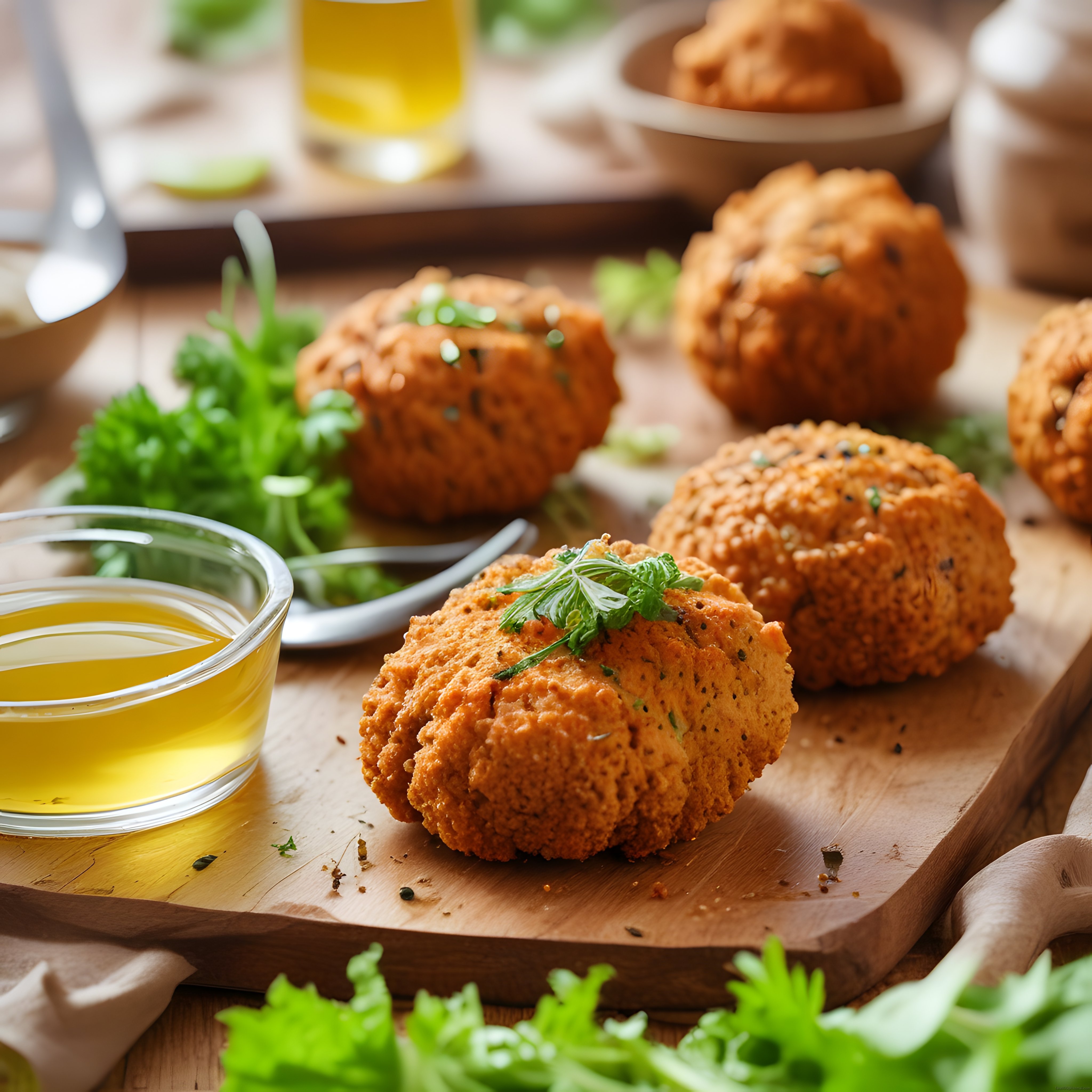 Maydanoz ile Süslü Çıtır Falafel Topları ve Altın Rengi Dip Sos
