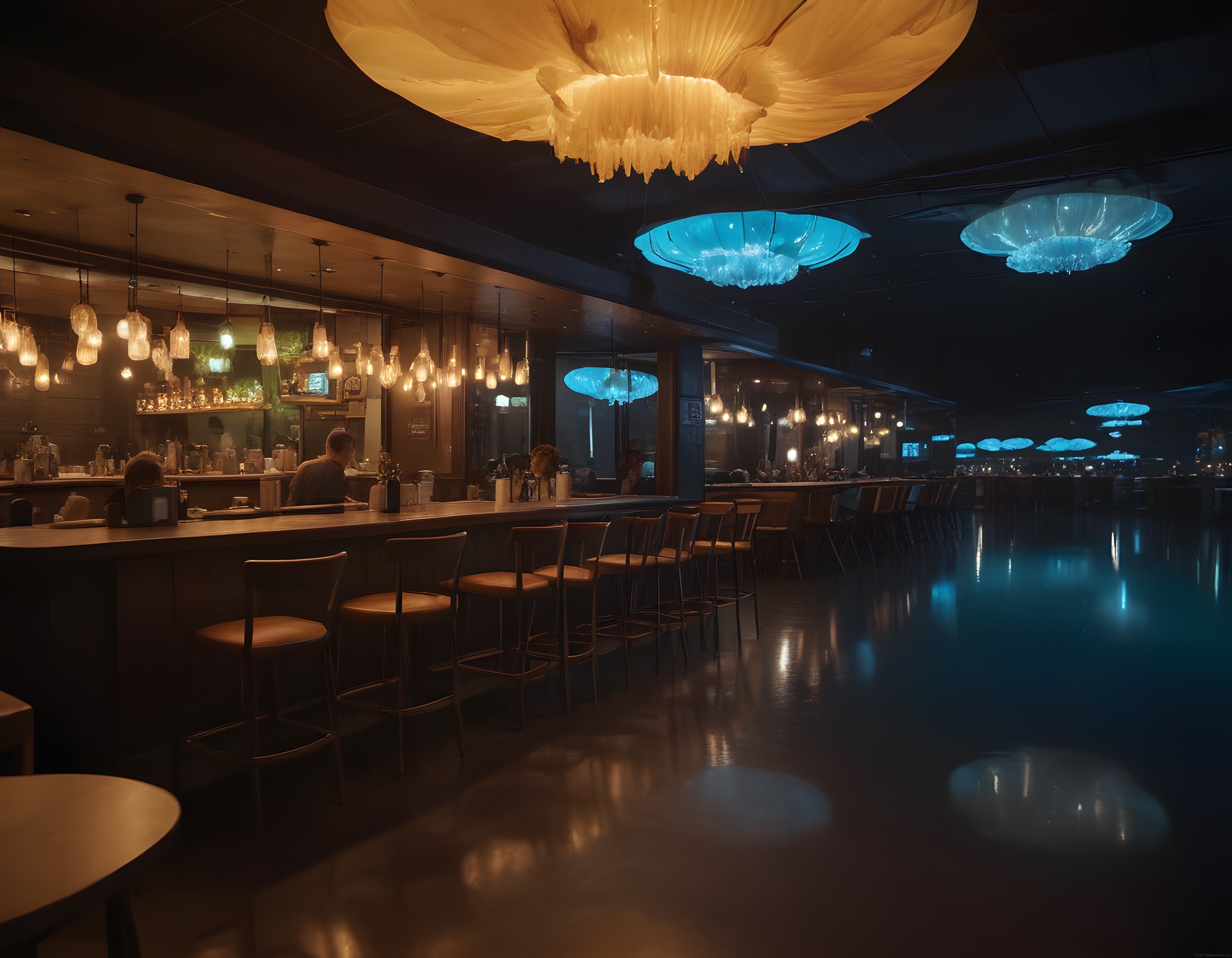 Medusa Avizeli Lüks Bar ve Restoran İç Mekanında Gizemli Gece Atmosferi
