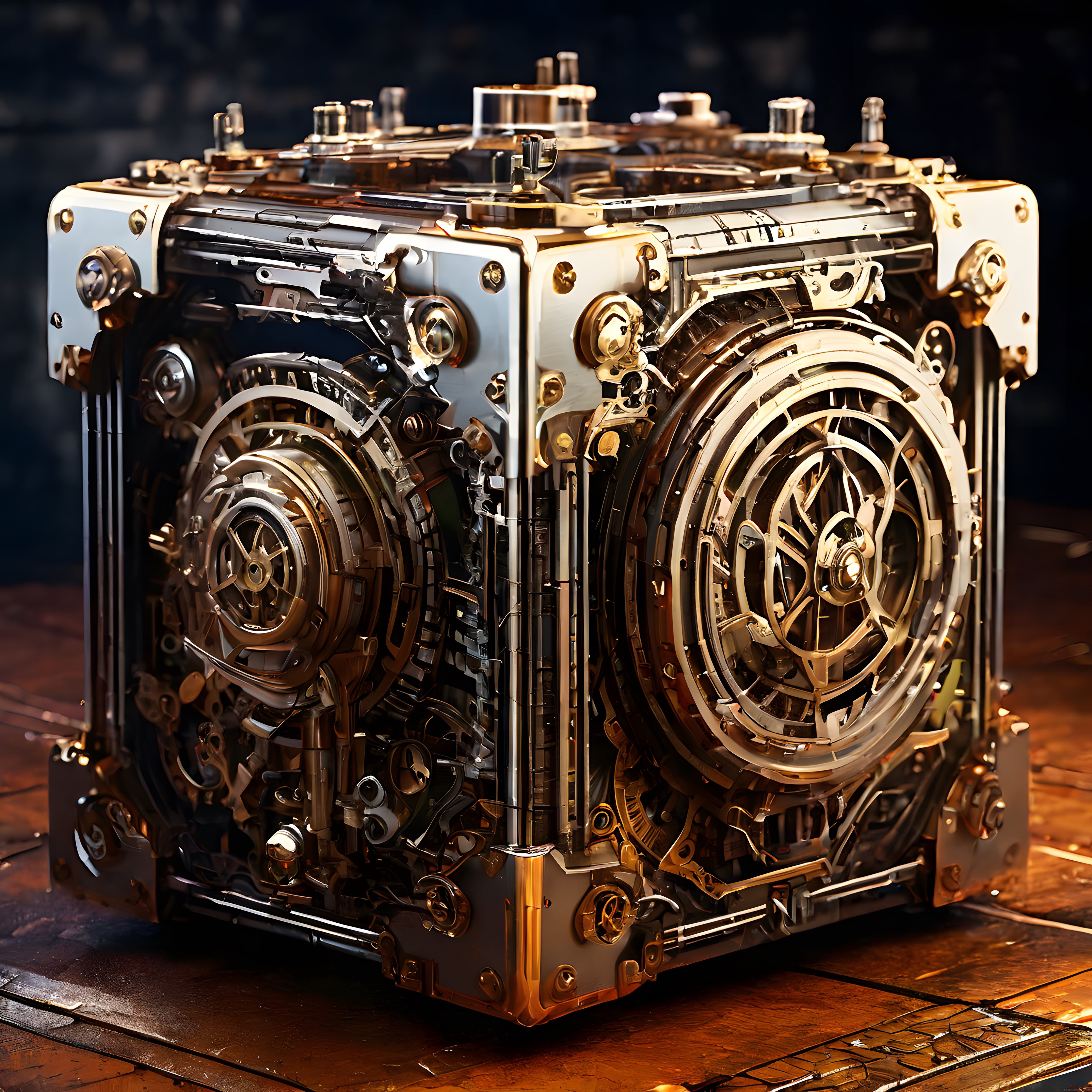 Mekanik çarkların dansı: Altın gümüş tonlarında steampunk küp tasarımı