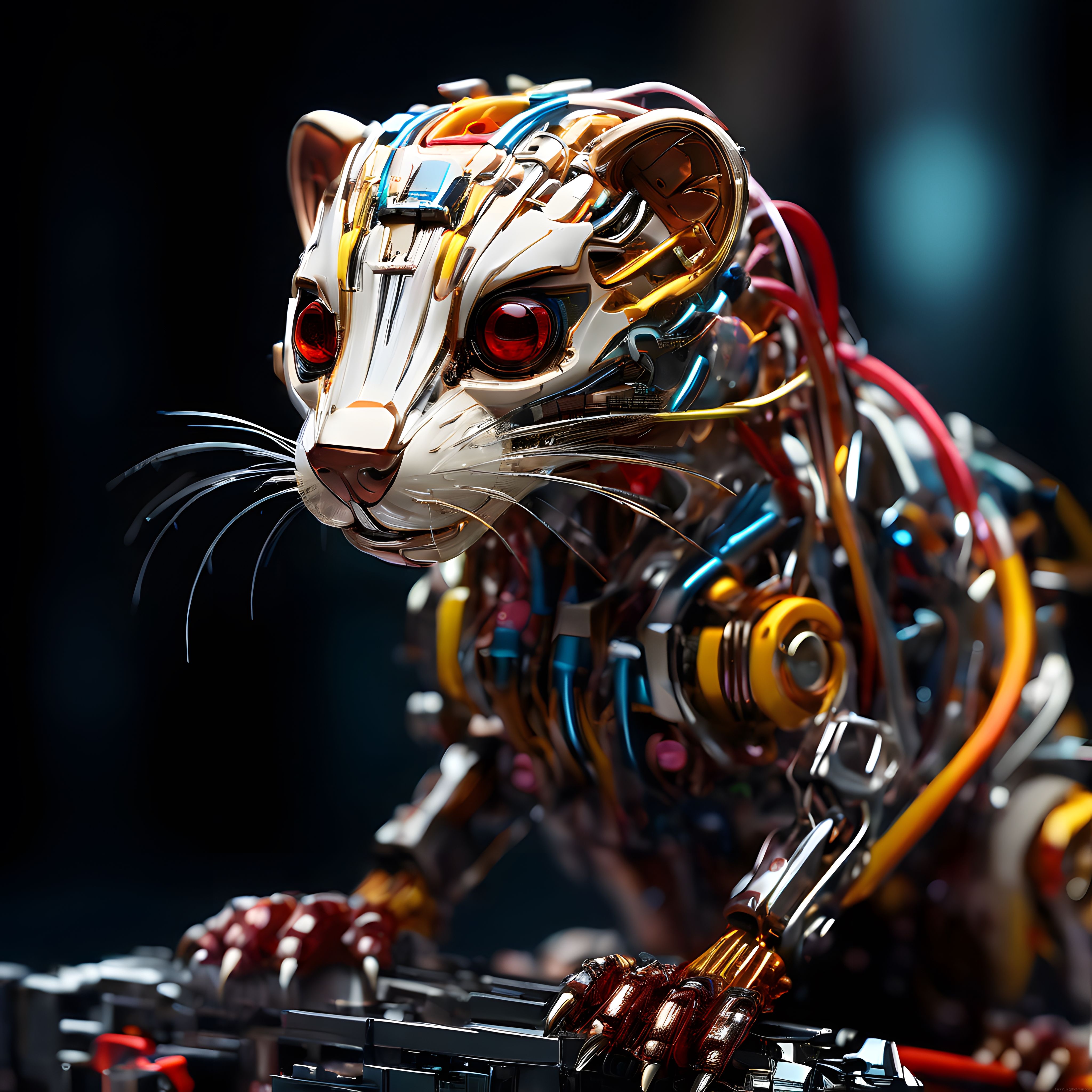 Mekanik Kaplan Robot: Kırmızı Gözlü Siber Yapay Zeka Canlısı