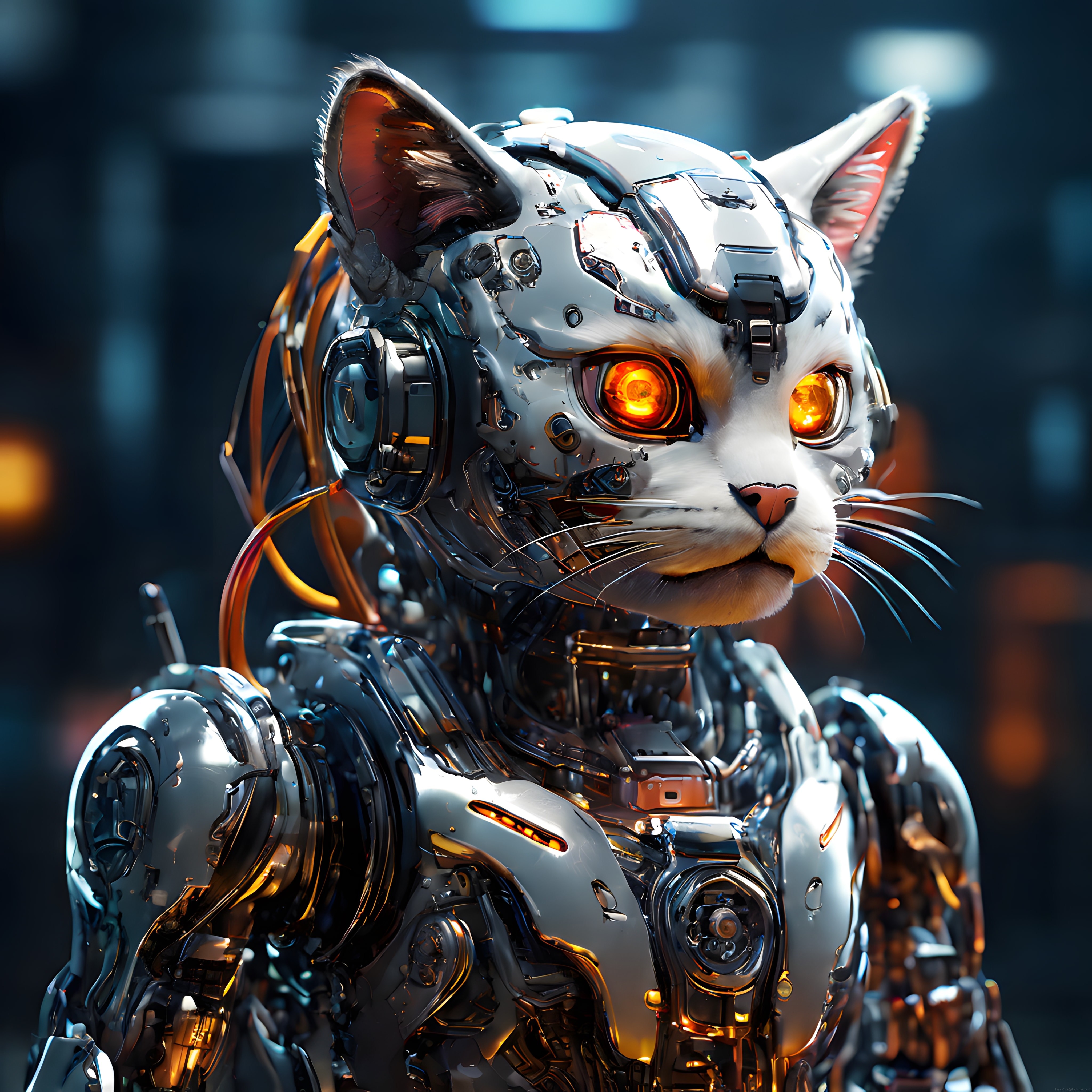 Mekanik Kedi Robot: Turuncu Parlayan Gözleriyle Geleceğin Teknolojik Mucizesi