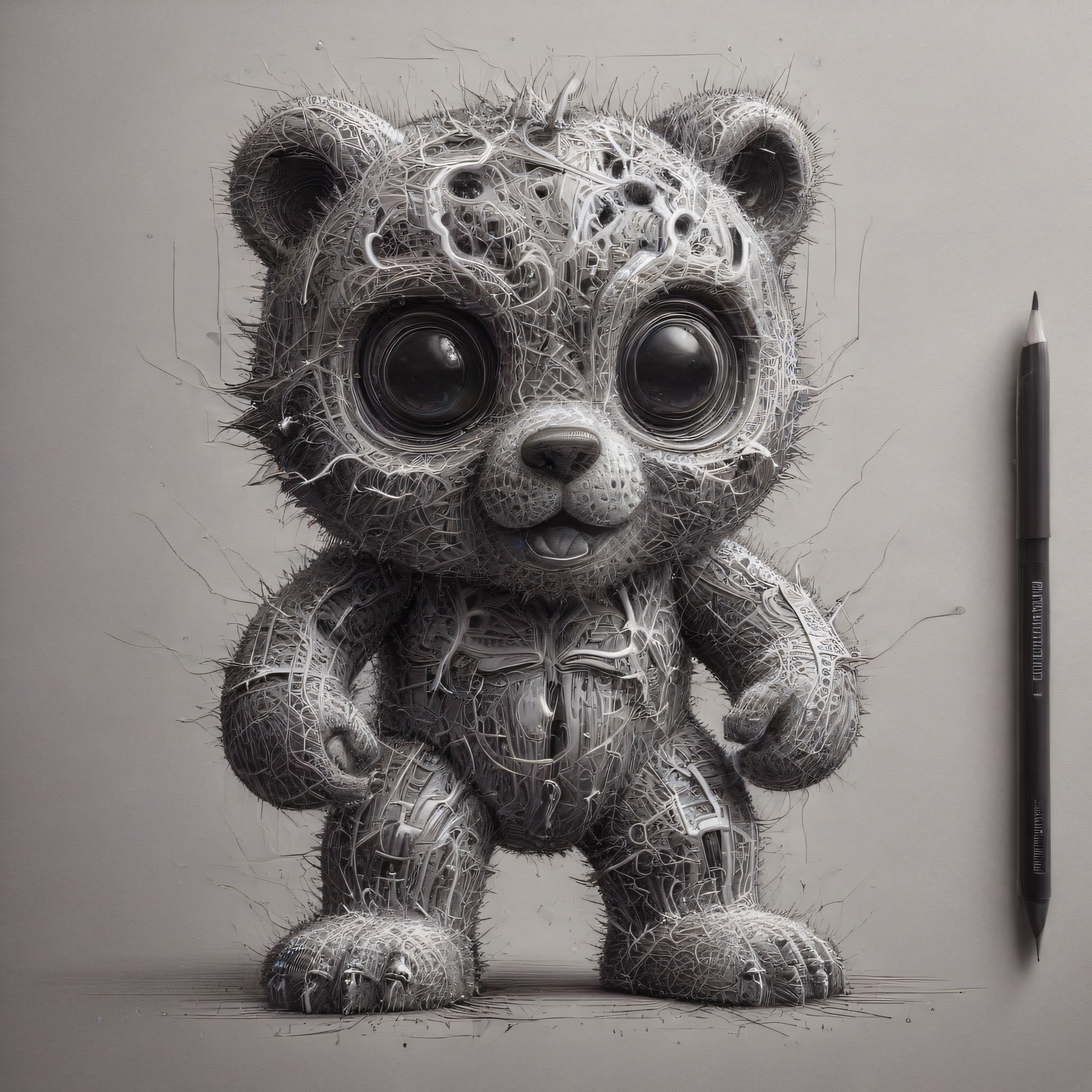 Mekanik Panda Kalem Çizimi: Organik ve Robotik Detayların Sanatsal Uyumu