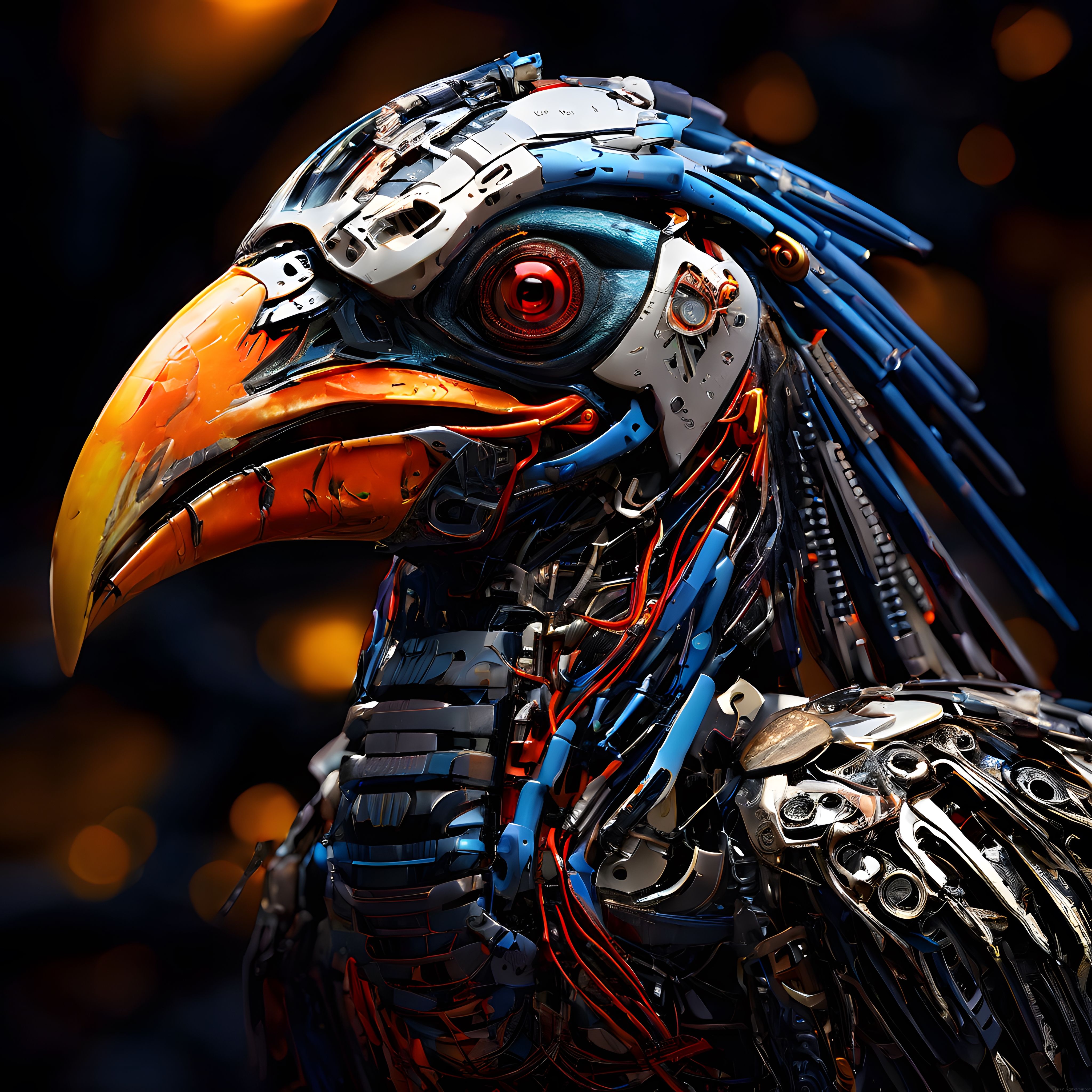Mekanik Tukan Geleceğin Robot Kuşu: Cyberpunk Dijital Sanat ve Teknoloji