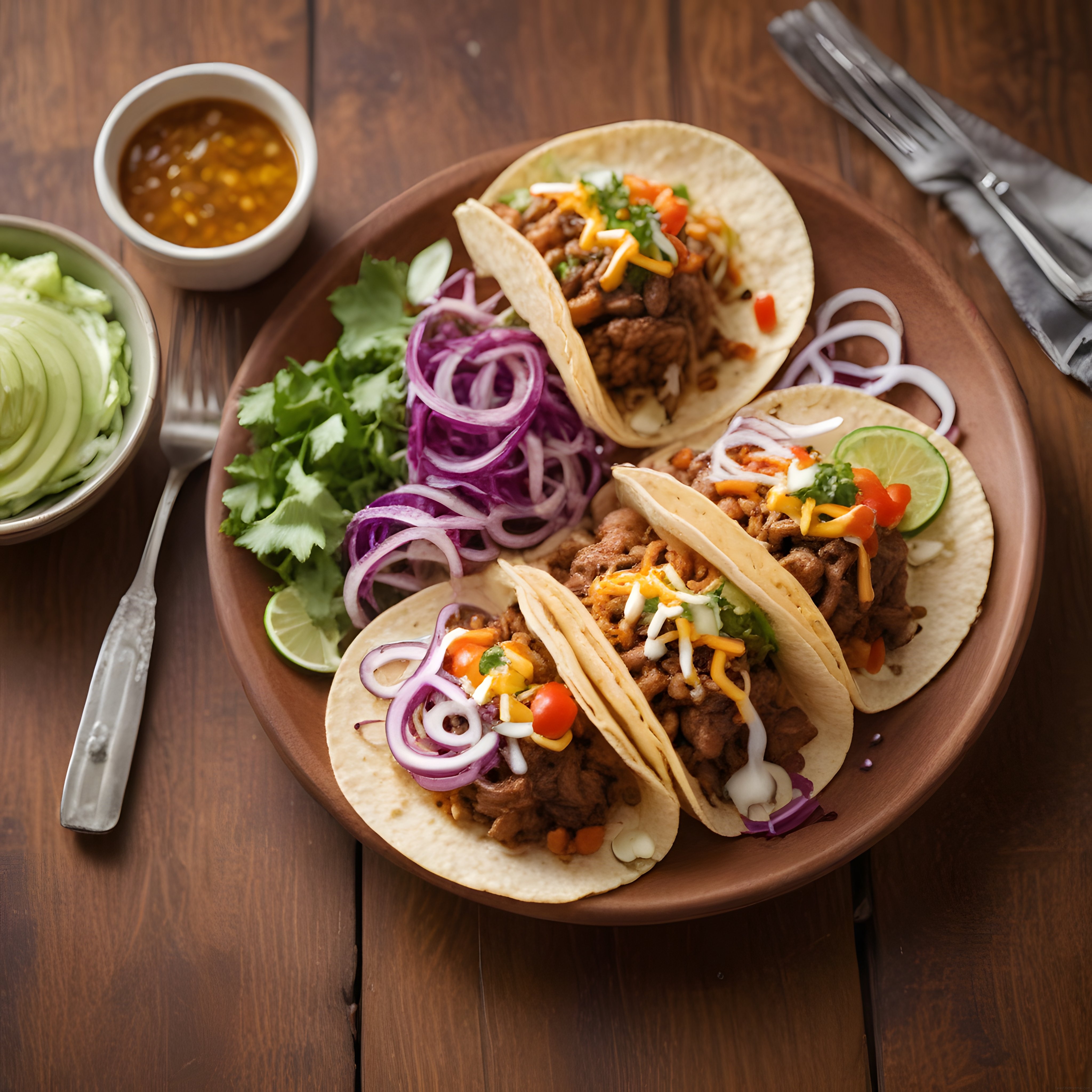 Meksika Mutfağından Ev Yapımı Taco Sunumu ve Renkli Garnitürler