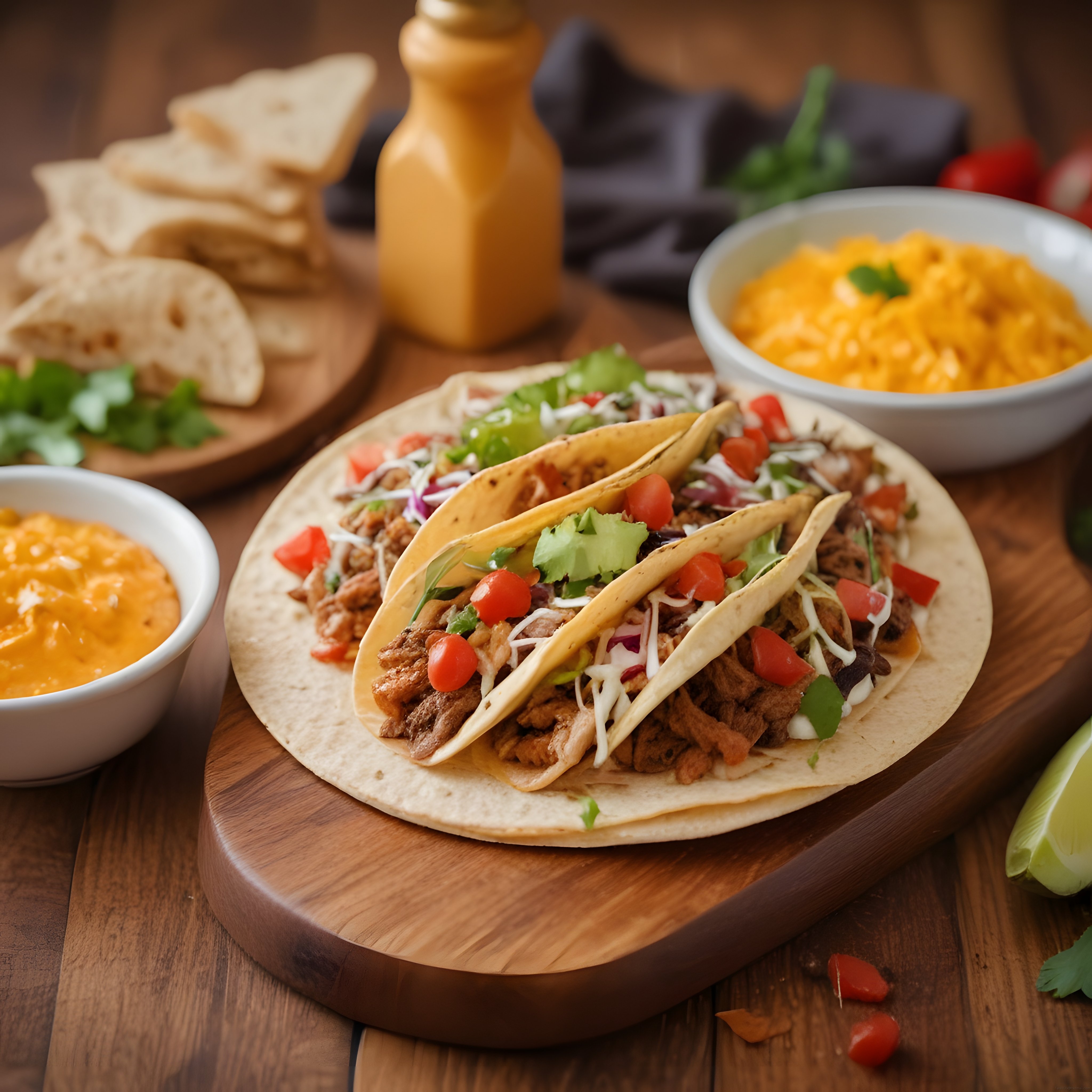 Meksika Mutfağından Ev Yapımı Taco ve Nachos Sunumu Dip Soslarıyla