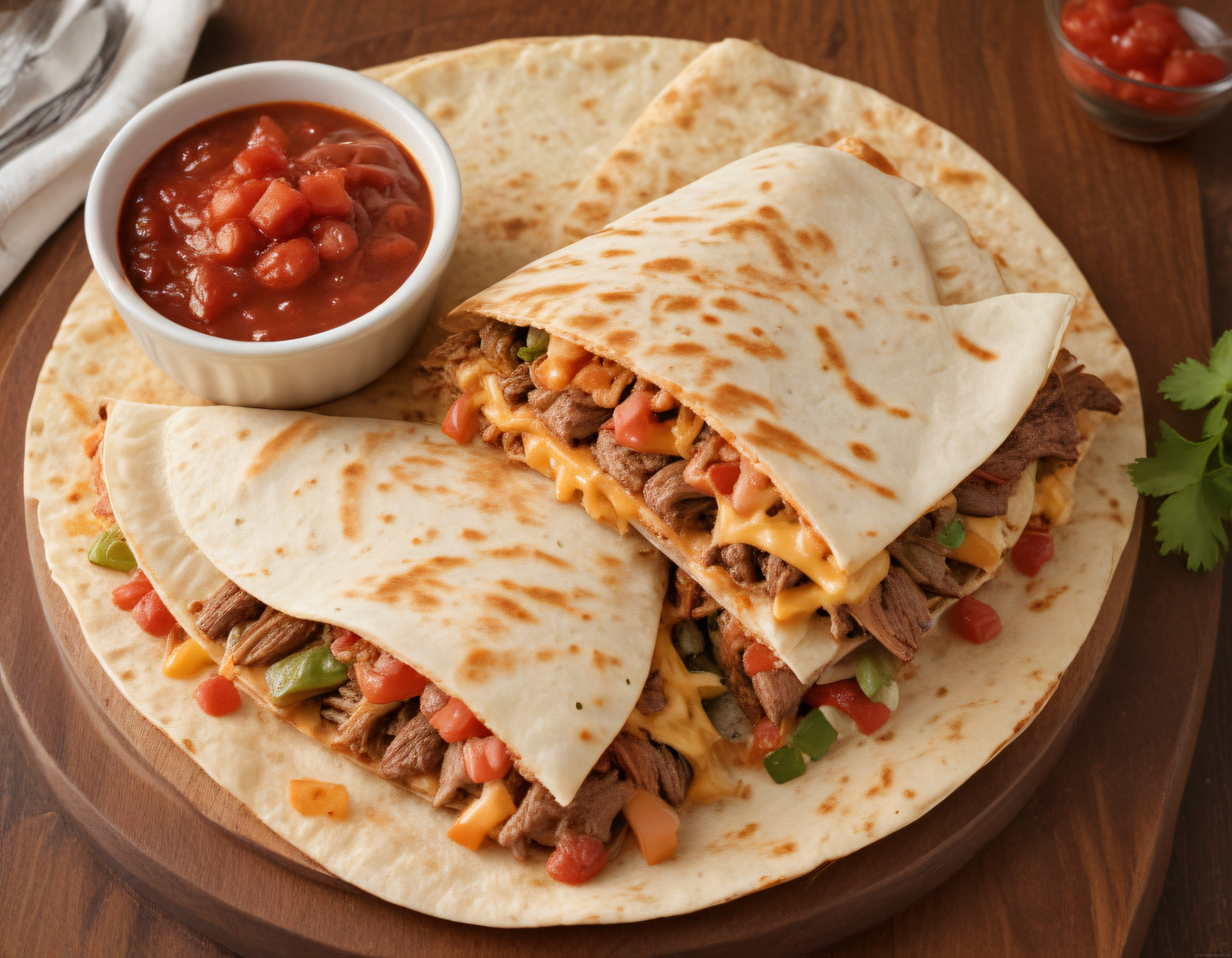 Meksika Mutfağından Lezzetli Etli Peynirli Quesadilla ve Salsa Sosu
