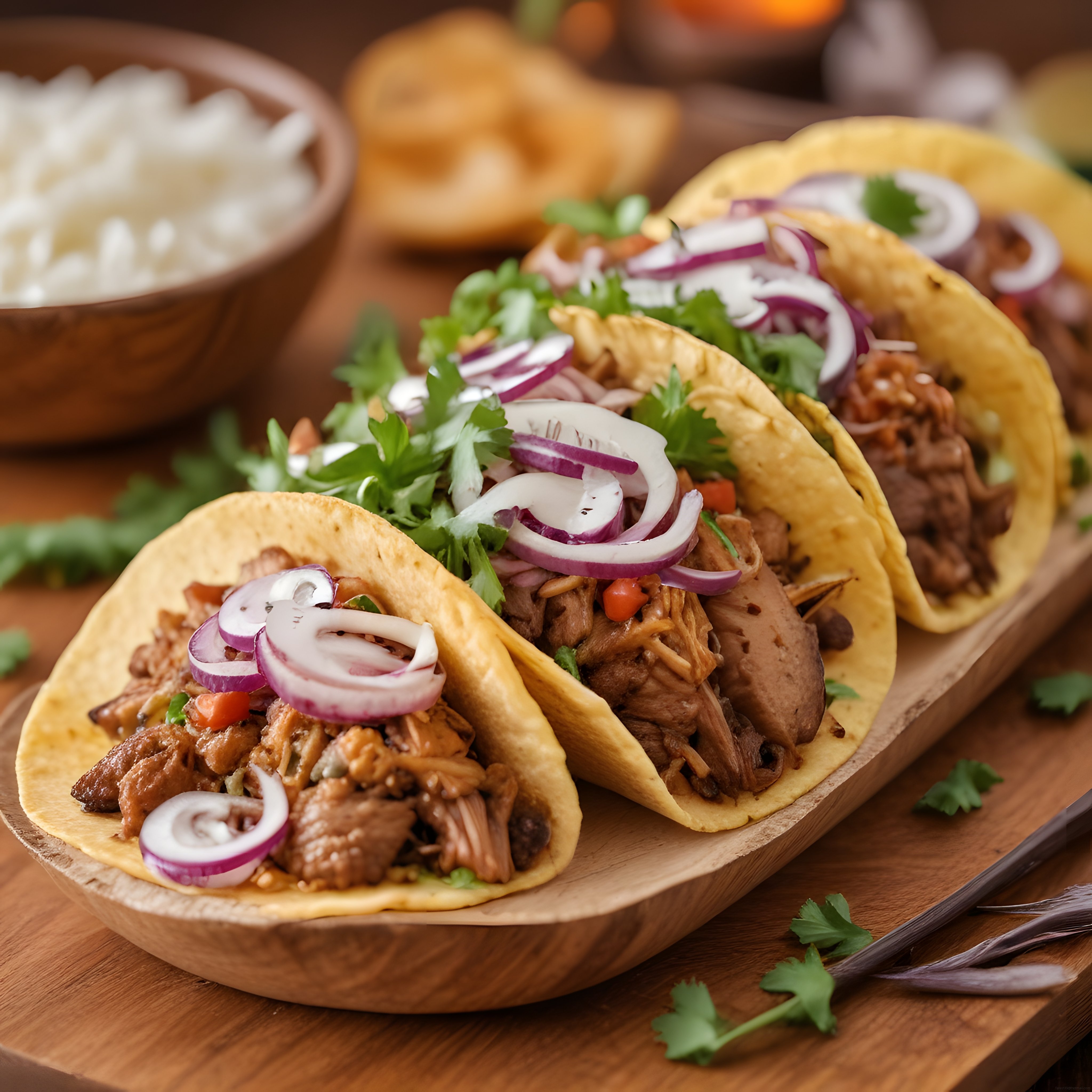 Meksika Mutfağından Lezzetli Tacos: Et, Soğan ve Kişniş ile Mükemmel Sunum