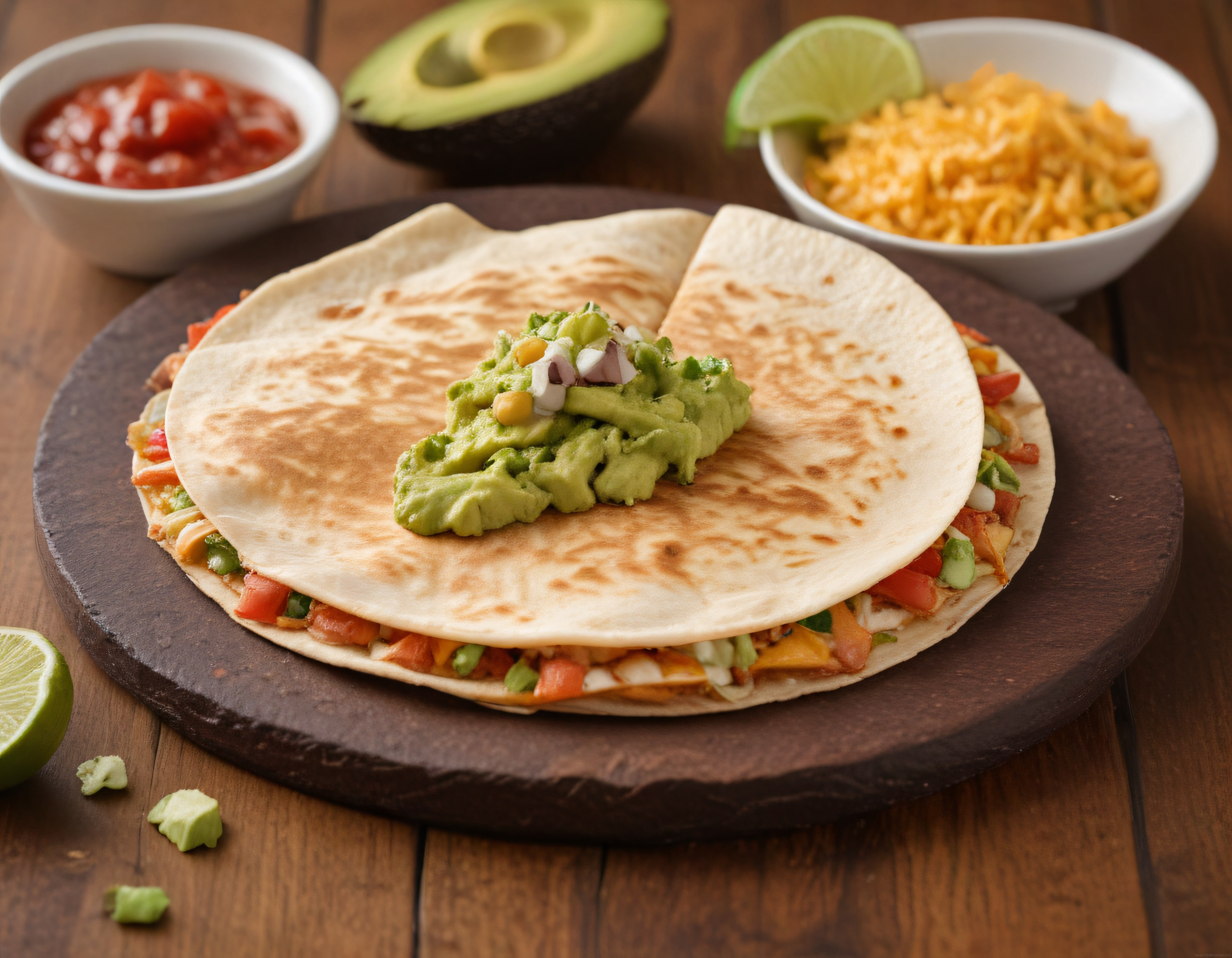 Meksika Mutfağından Lezzetli Tavuklu Quesadilla ve Guacamole Sunumu