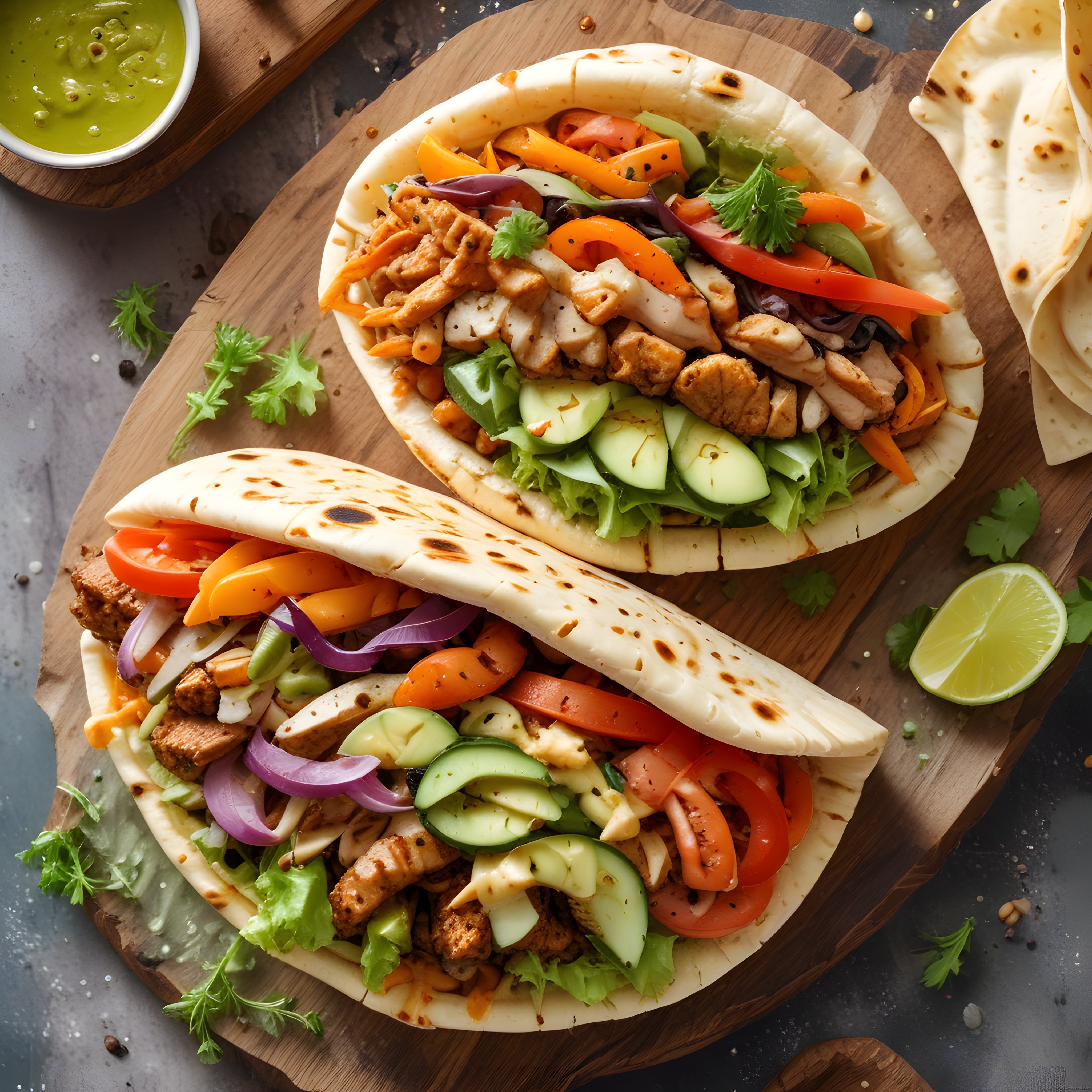 Meksika Mutfağından Tavuklu Fajita ve Renkli Sebze Dolgulu Lezzetli Tacos
