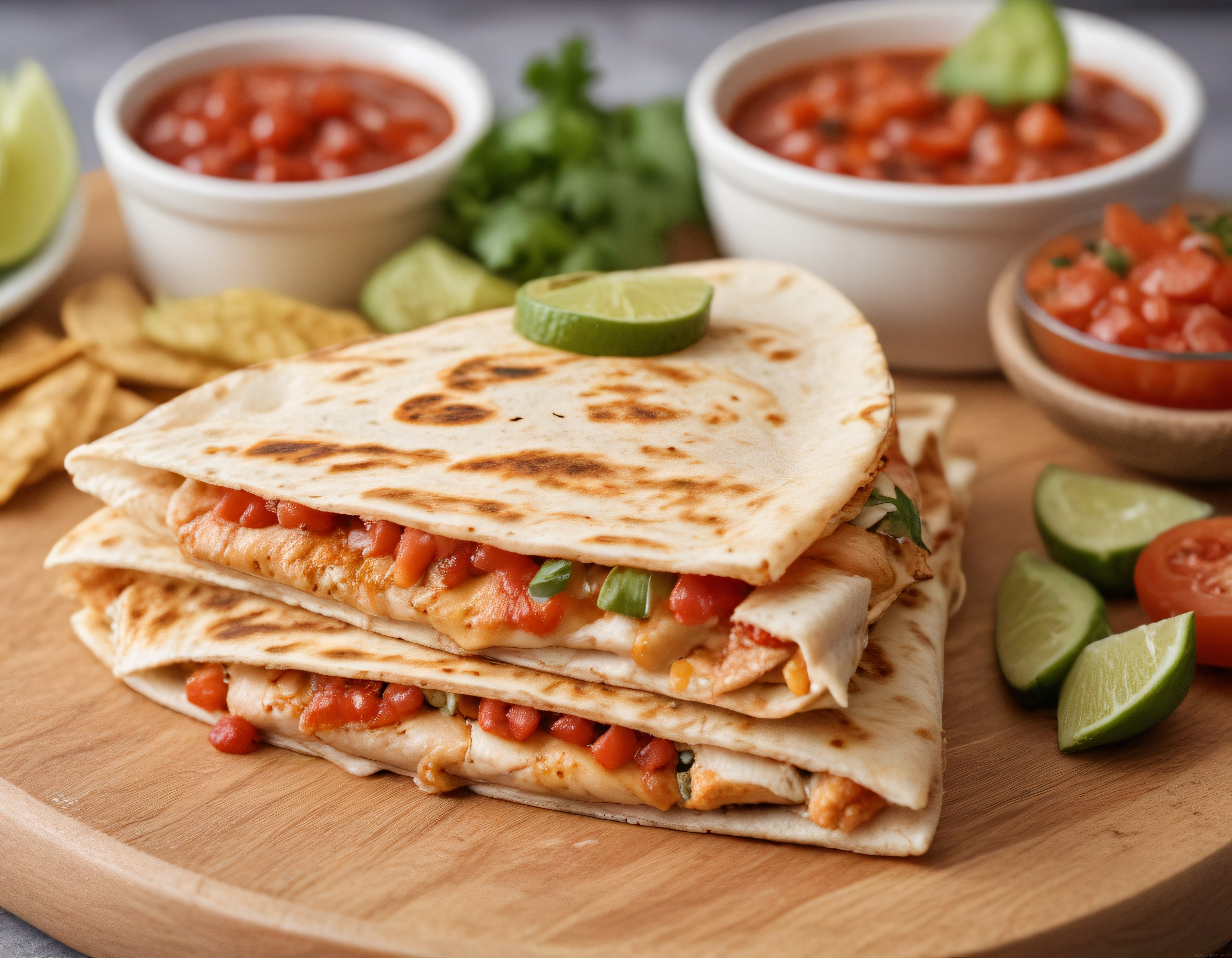 Meksika Mutfağından Tavuklu Peynirli Quesadilla Salsa ve Limon Eşliğinde