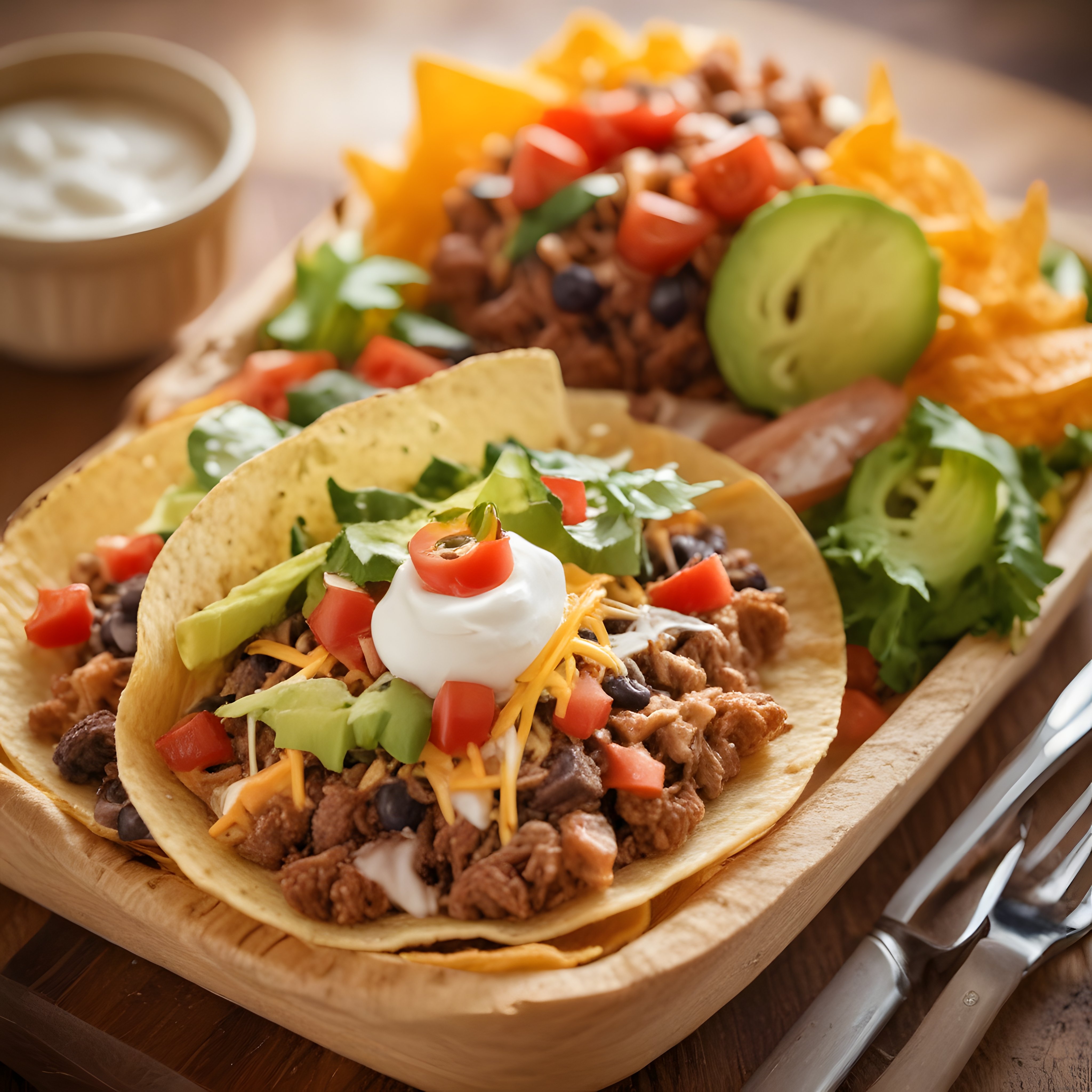Meksika mutfağının eşsiz lezzetleri taco ve nacho ile renkli ve doyumsuz sunum