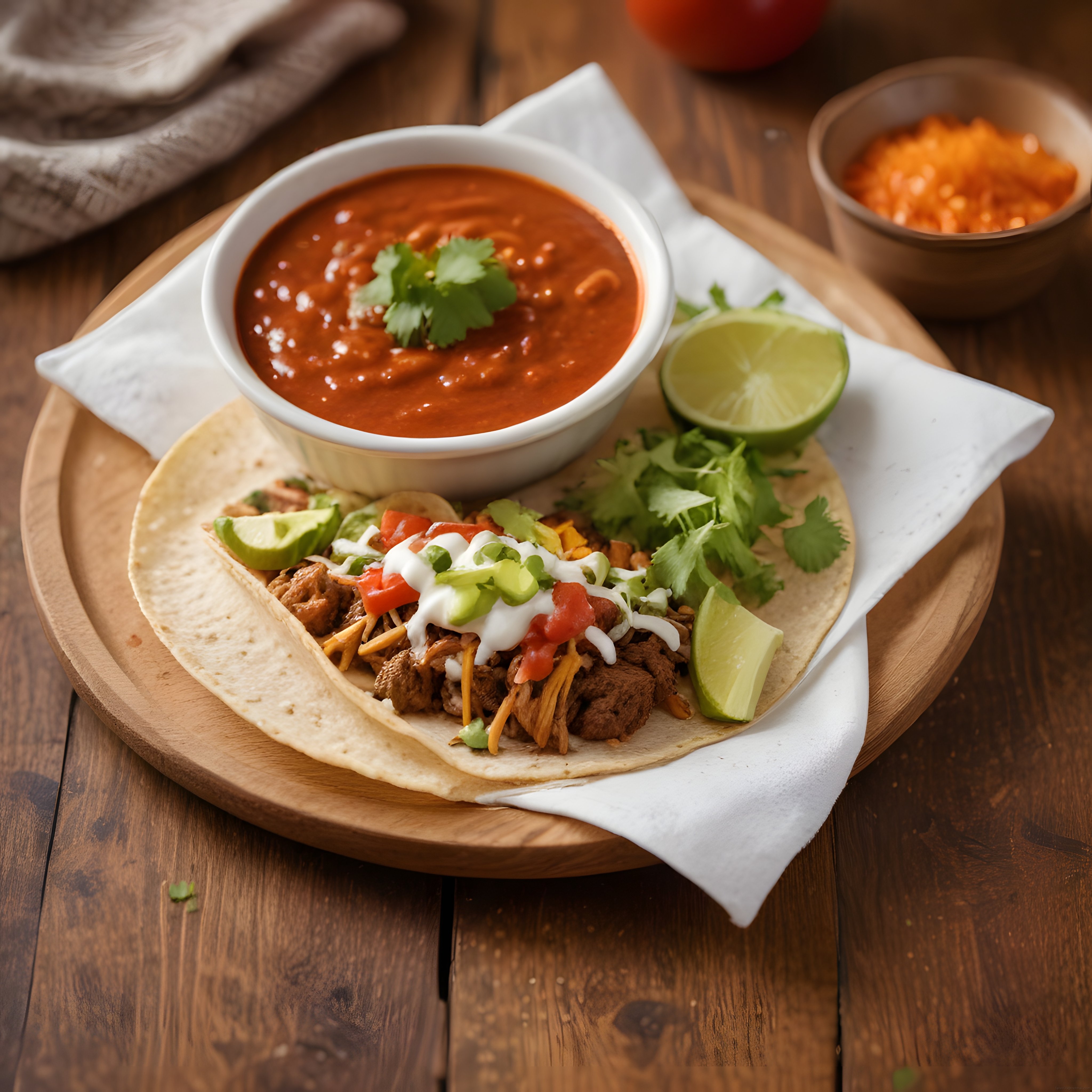 Meksika Usulü Ev Yapımı Baharatlı Et Tacos ve Taze Salsa Sosu Sunumu