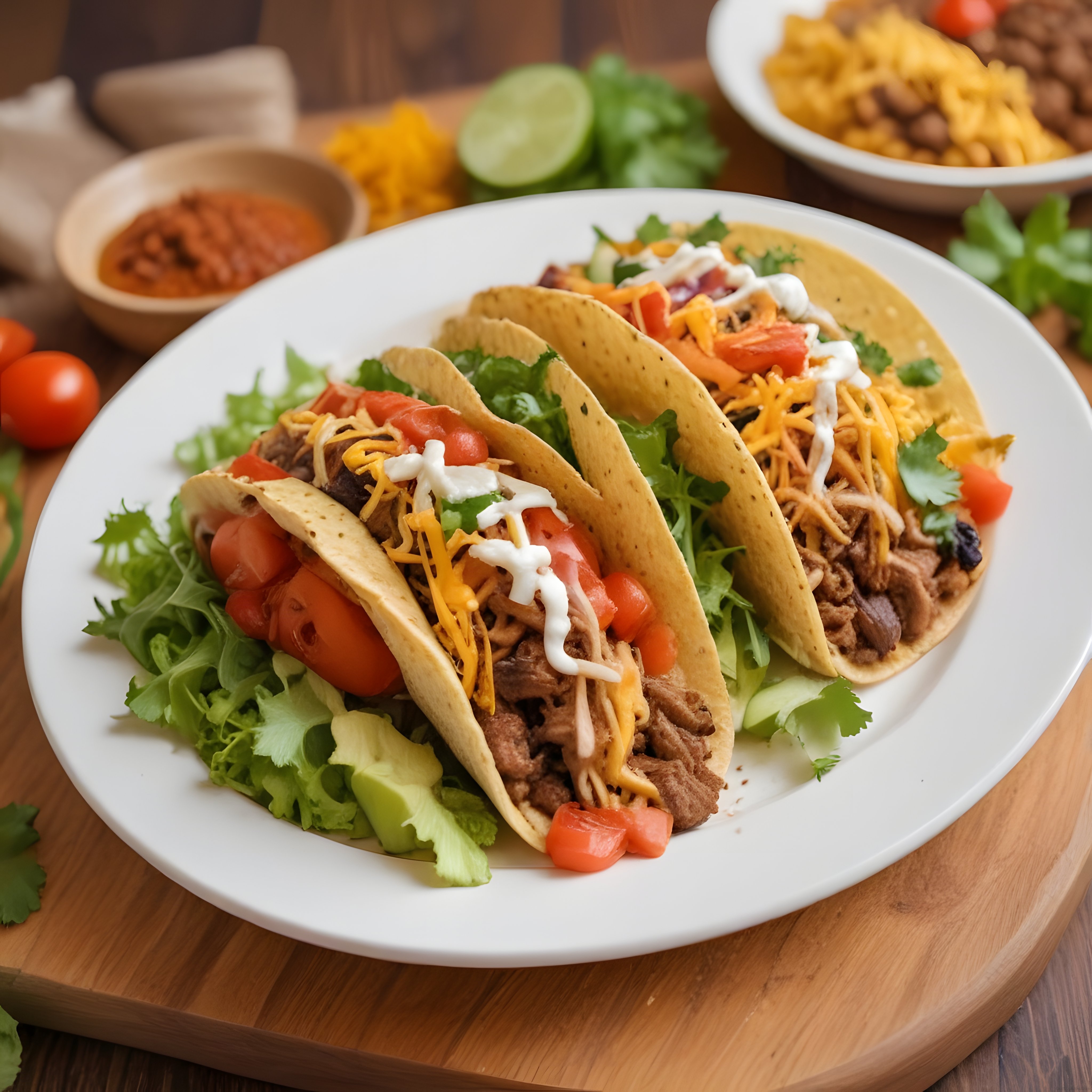 Meksika Usulü Ev Yapımı Tacos: Baharatlı Et, Taze Sebzeler ve Peynir Dolgusu