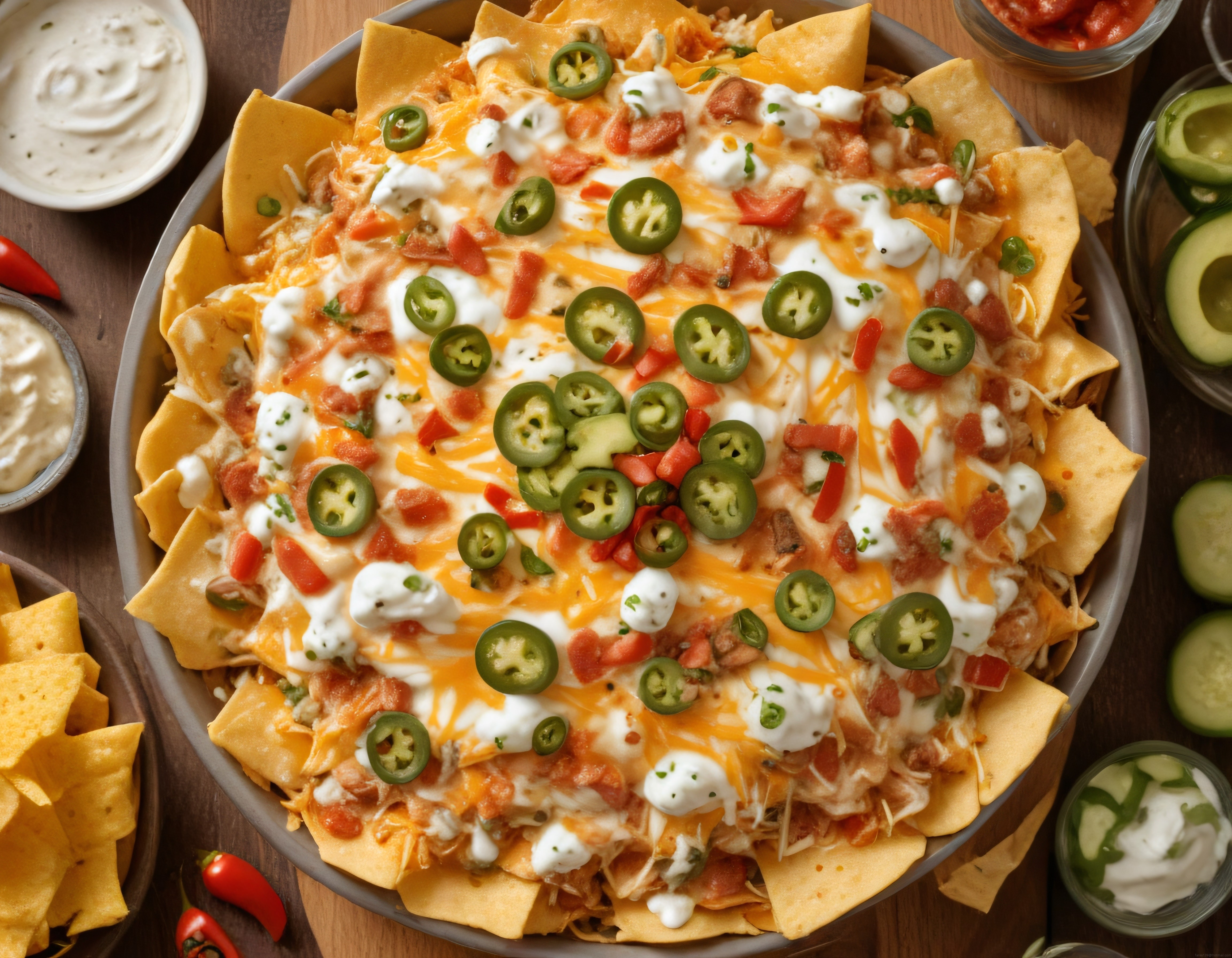 Meksika Usulü Fırında Erimiş Peynirli Jalapenolu Nachos ve Dip Sosları