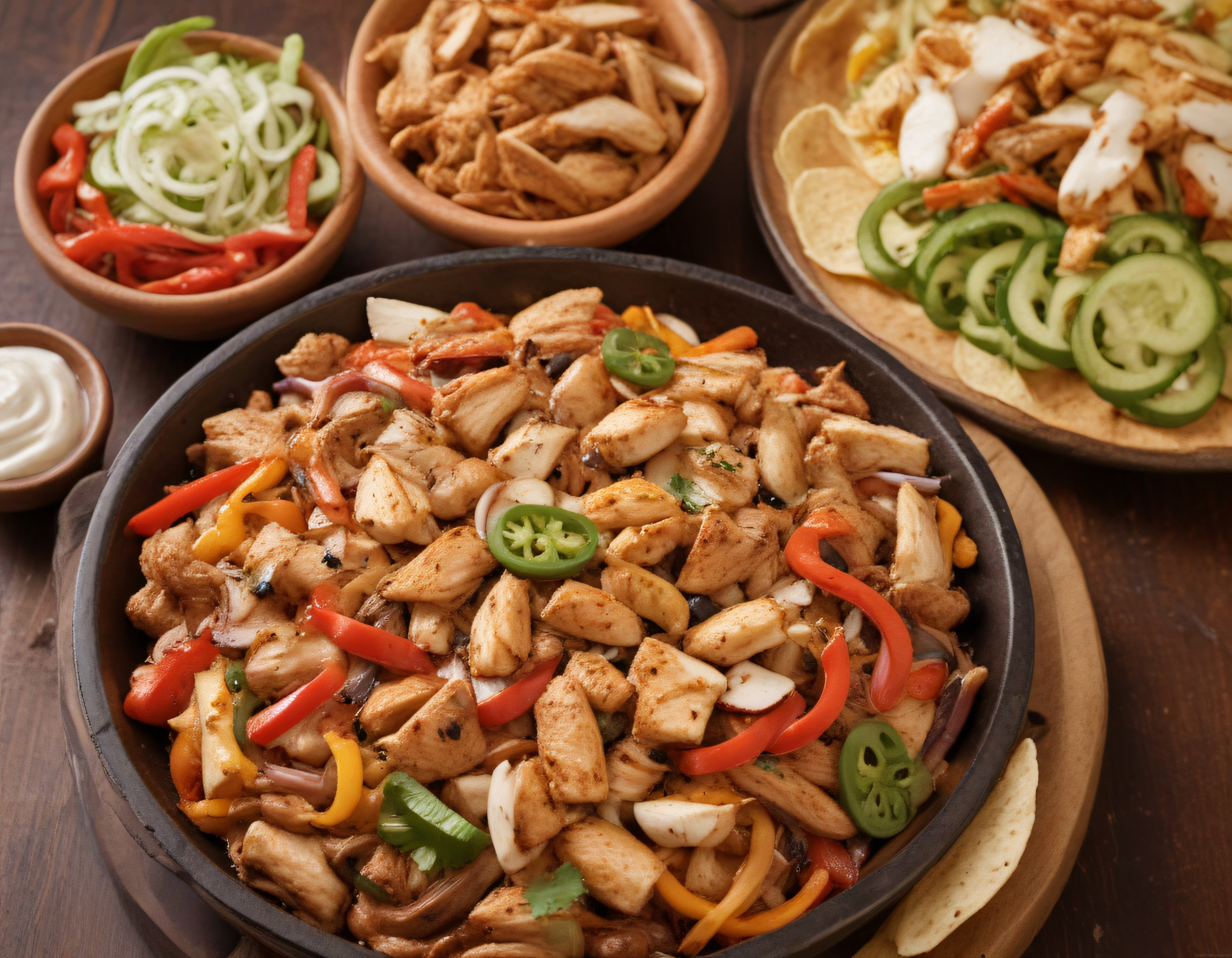 Meksika Usulü Tavuk Fajita, Renkli Biberler ve Tortilla ile Lezzetli Sunum
