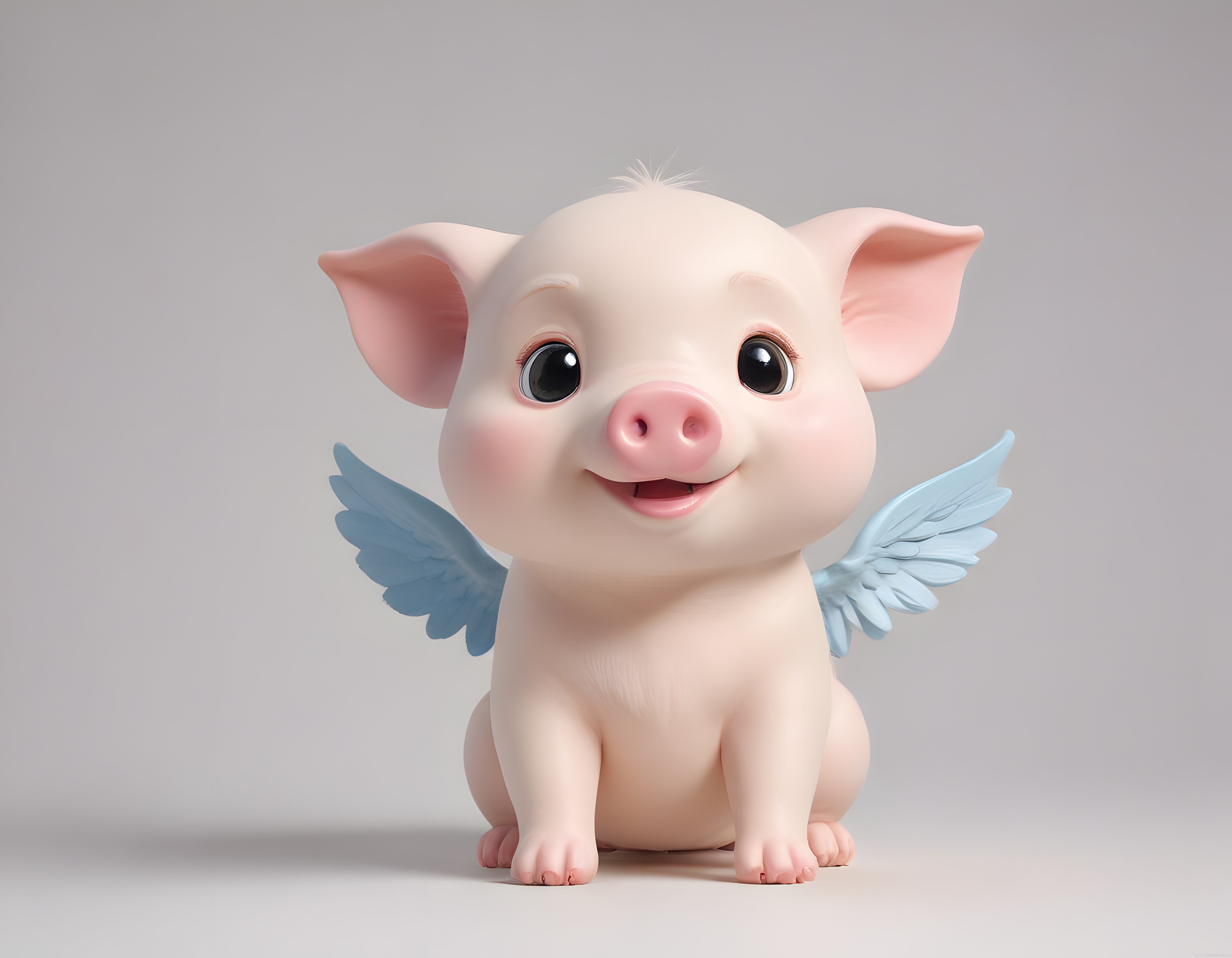 Melek kanatları olan sevimli bebek domuz 3D dijital karakter tasarımı CGI render