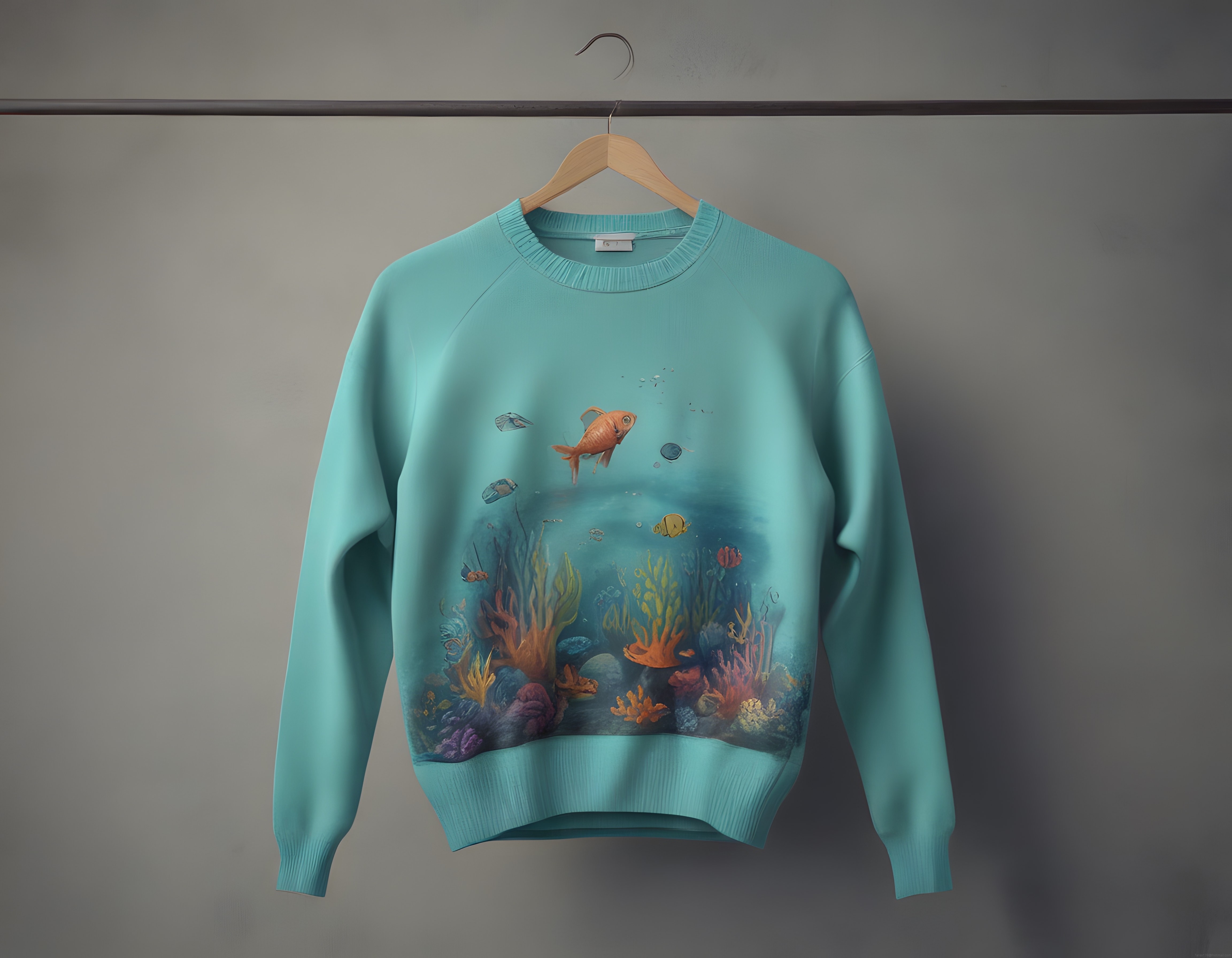 Mercan ve Balık Baskılı Turkuaz Sweatshirt: Su Altı Temalı Rahat Kesim