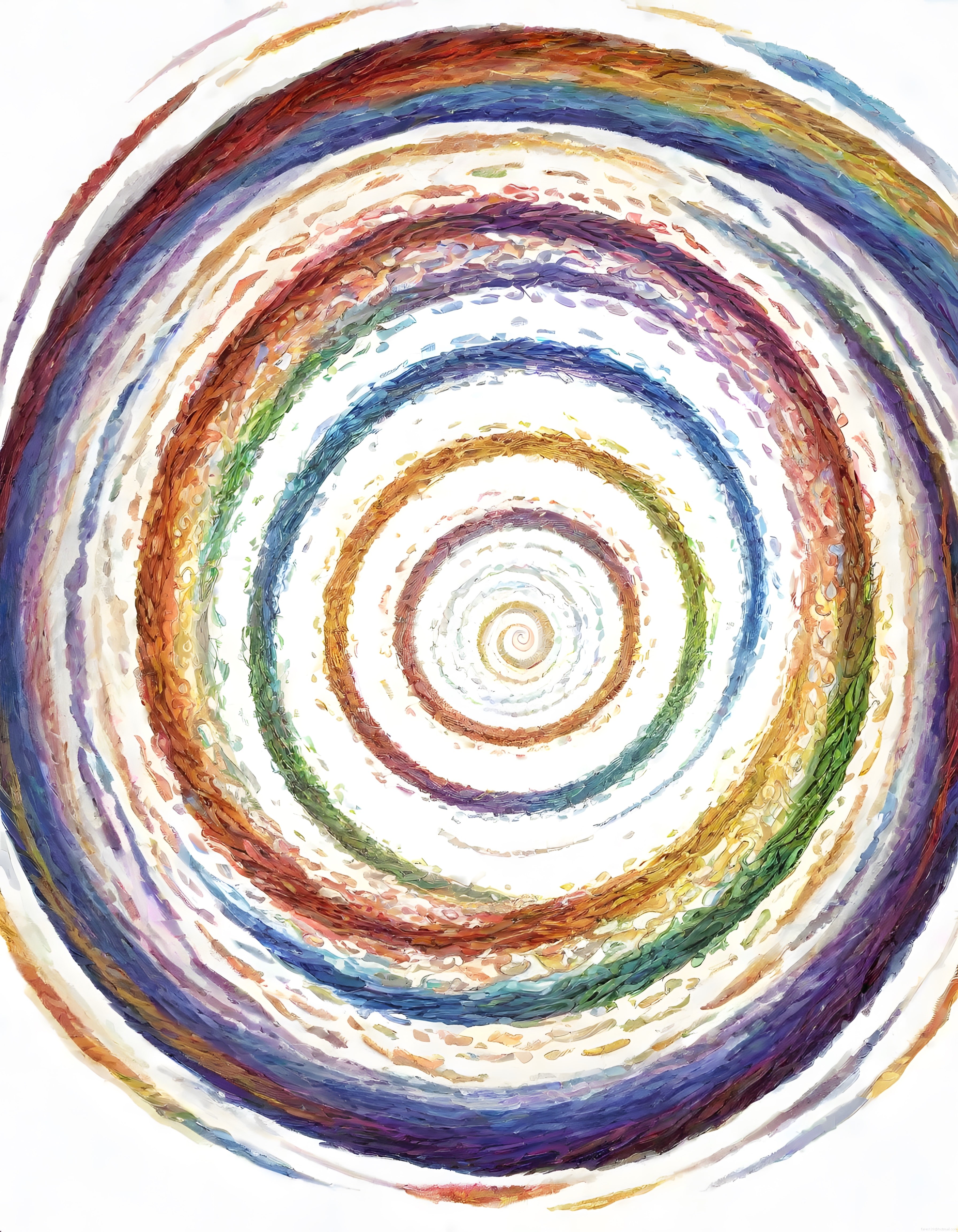 Merkezden Akan Renkli Spiral Halkalar: Sanatsal Yağlı Boya Dokusu ve Tonlar