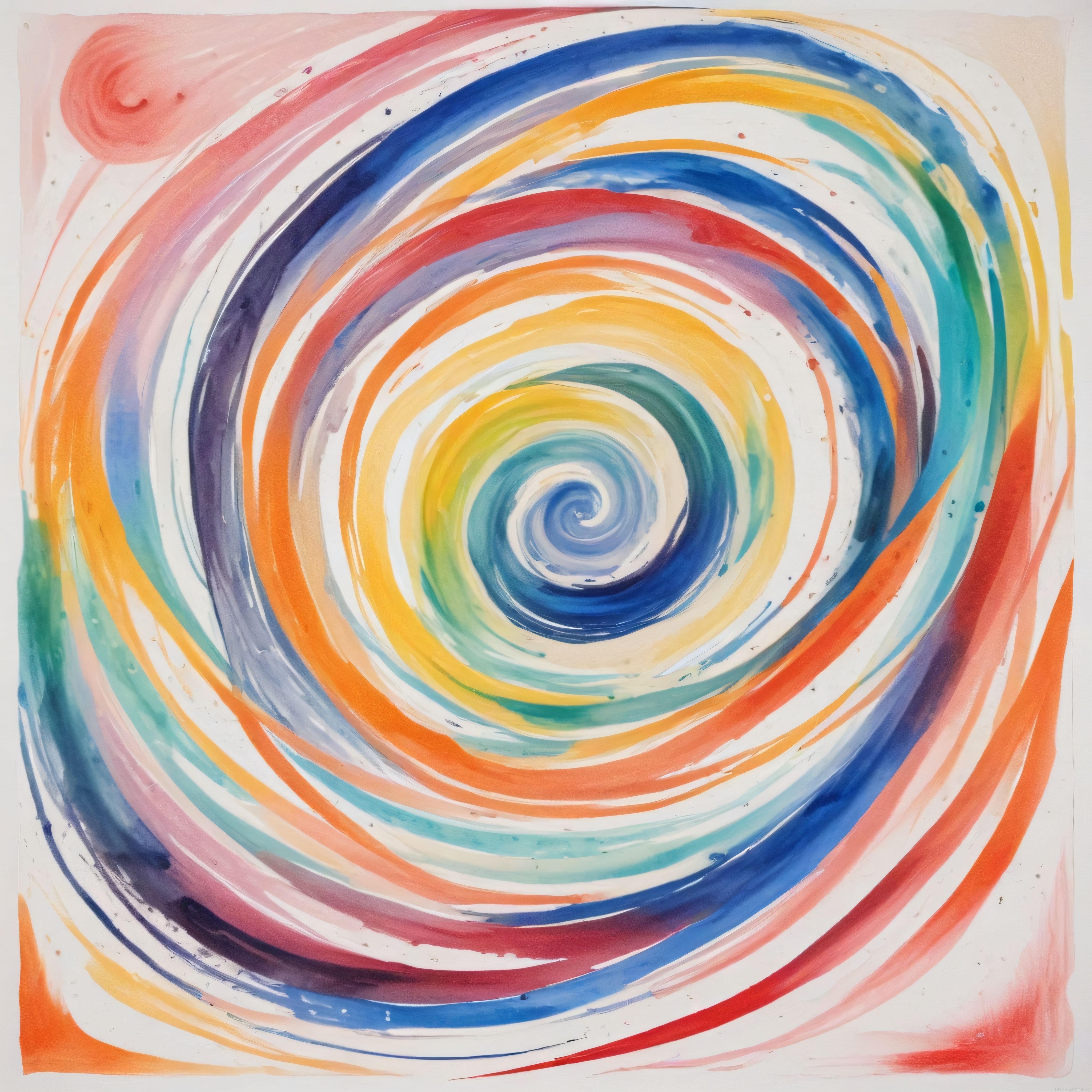 Merkezden Dışa Doğru Gökkuşağı Renklerinde Soyut Suluboya Spiral Sanat Eseri