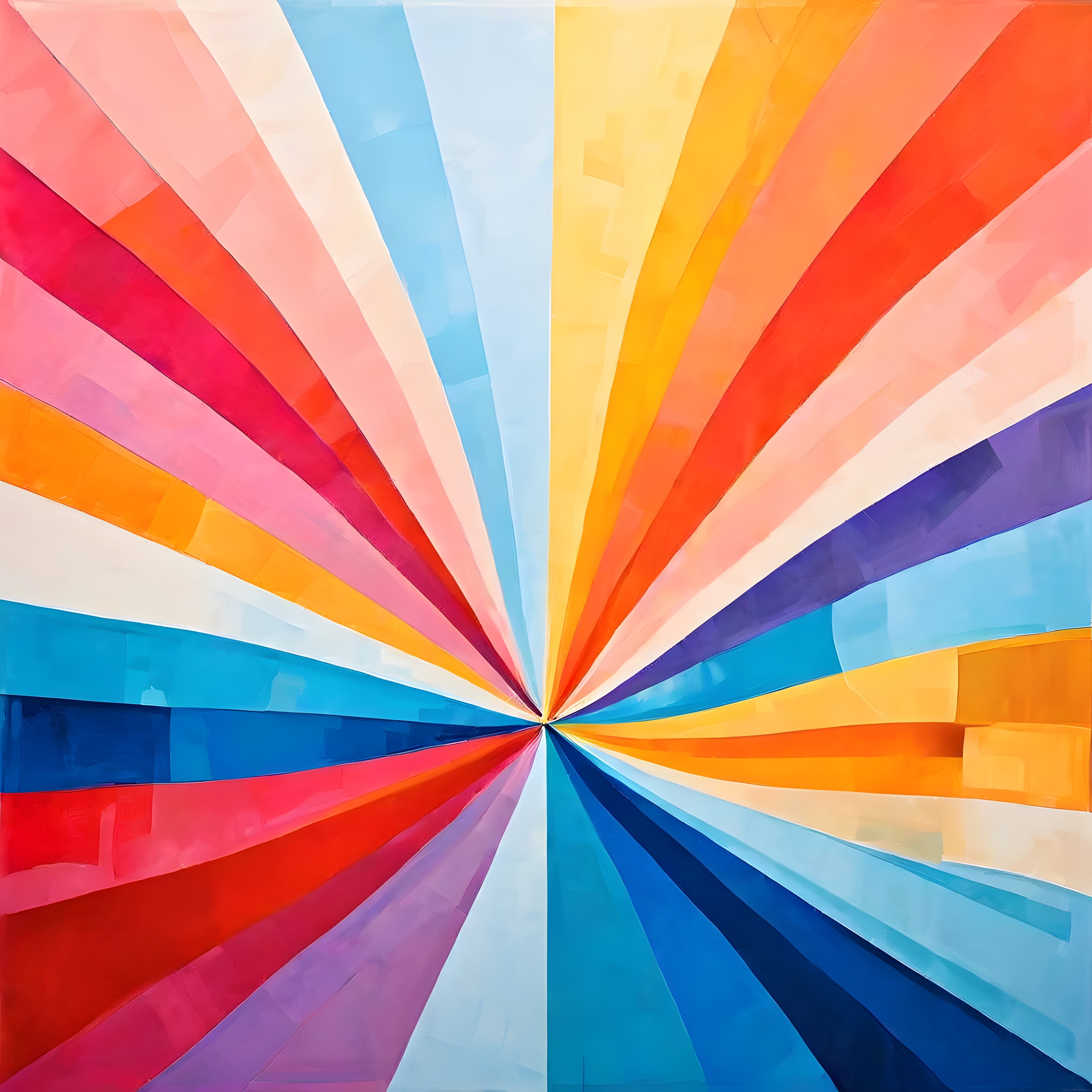 Merkezden Yayılan Gökkuşağı Renkli Soyut Geometrik Dijital Sanat Eseri