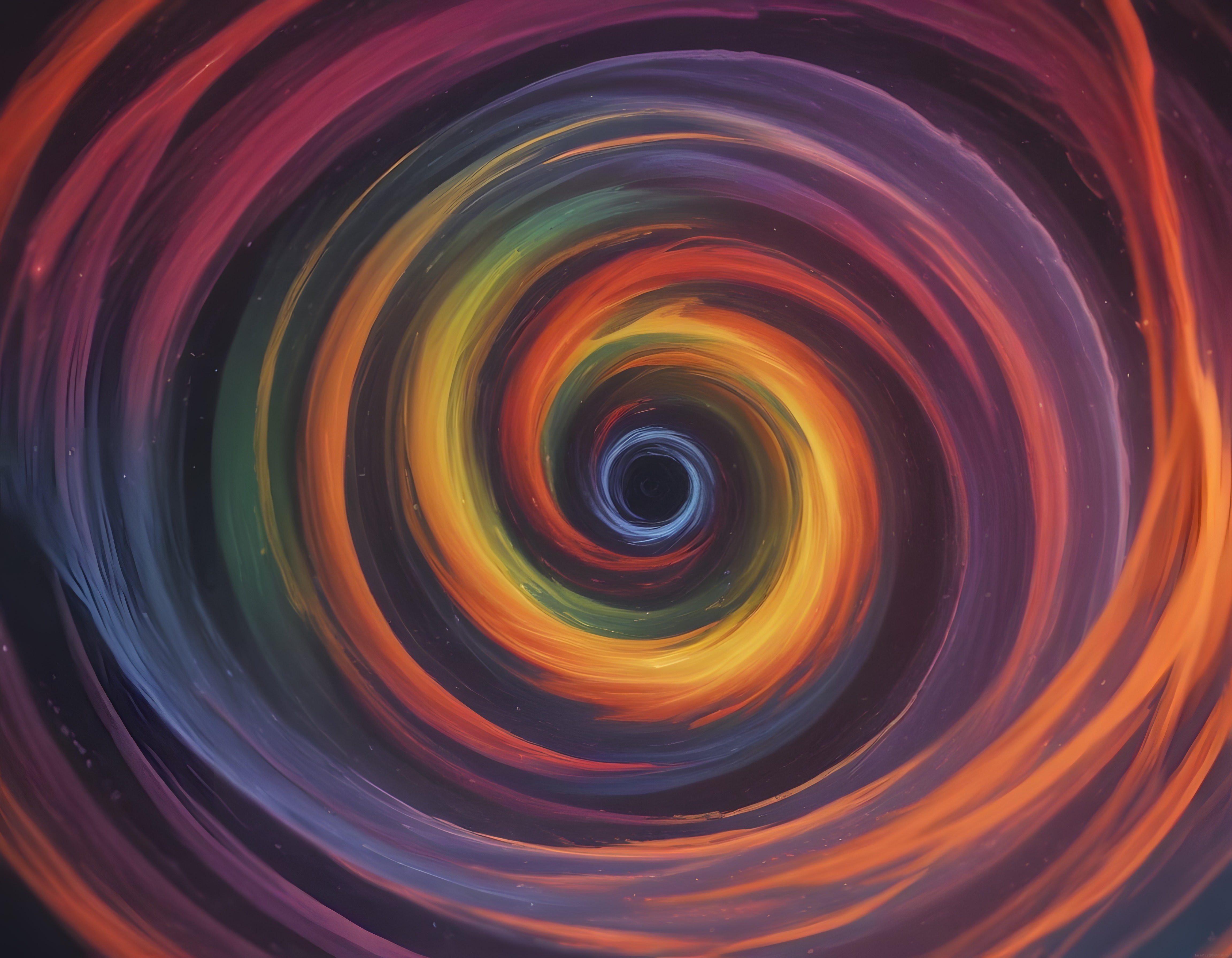 Merkeze Doğru Burgu Yapan Gökkuşağı Renkli Soyut Dijital Spiral Sanat Eseri
