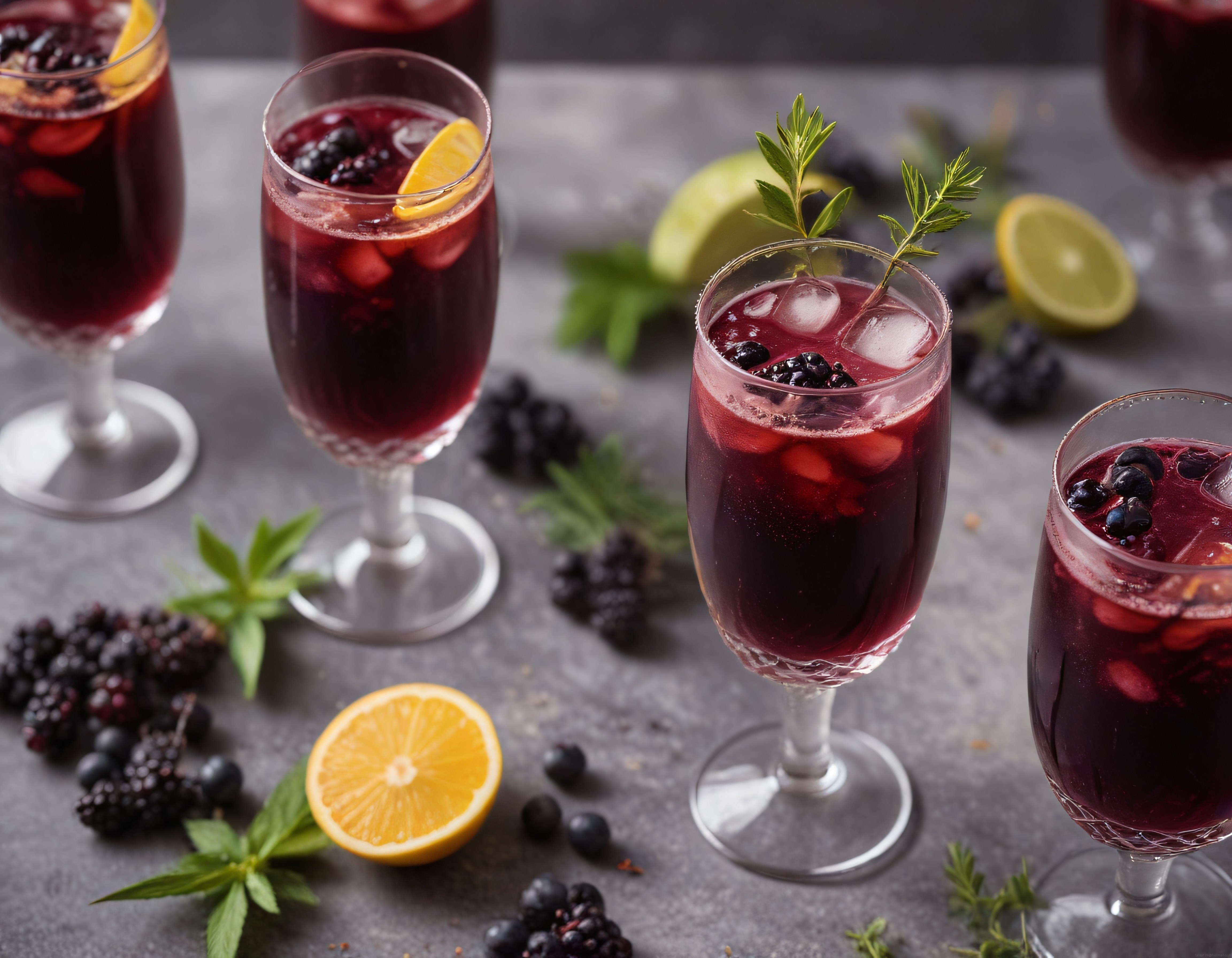 Mermer Masada Böğürtlen ve Portakallı Ferahlatıcı Sangria Kadehleri