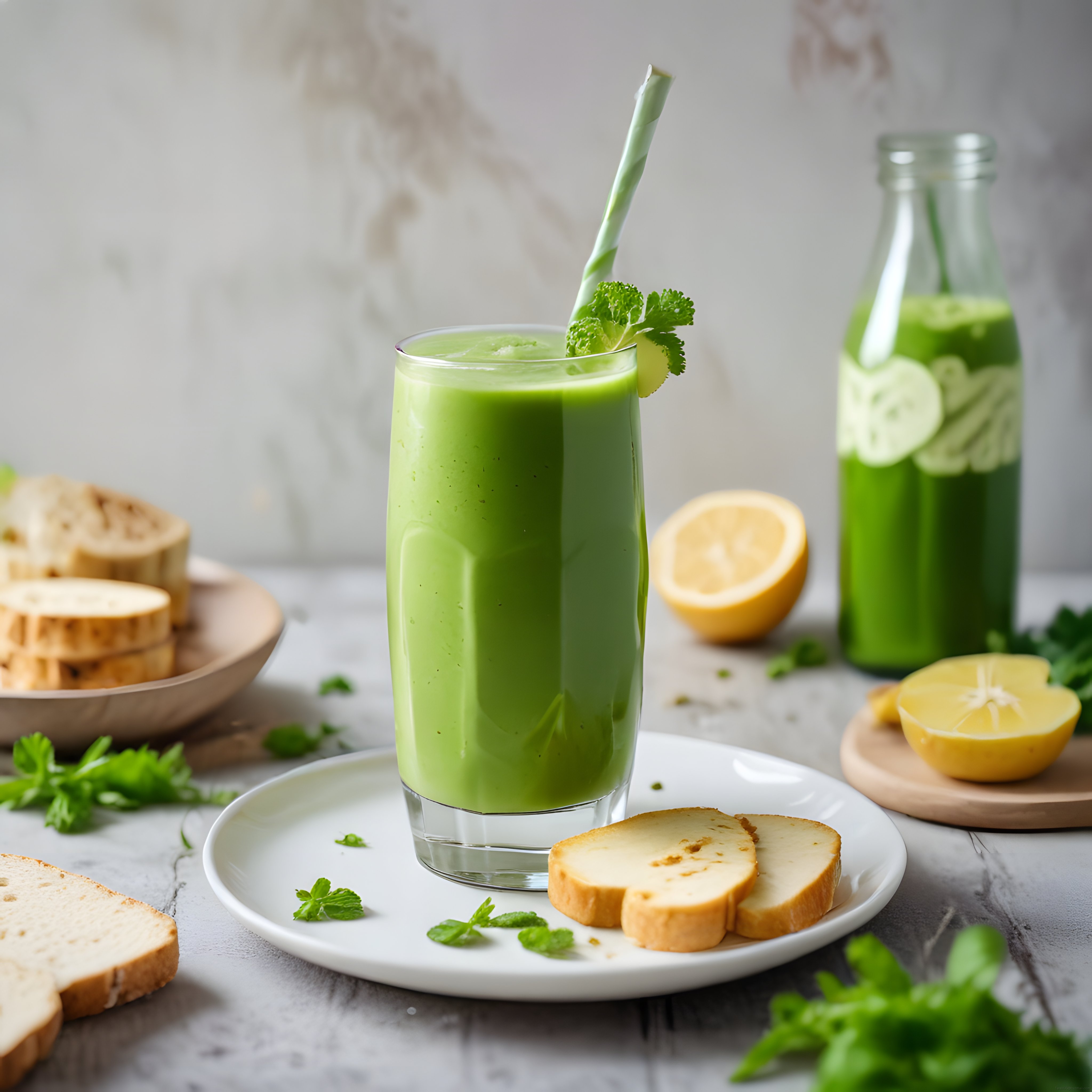 Mermer Zeminde Ferahlatıcı Yeşil Detoks Suyu ve Taze Limonlu Kahvaltı