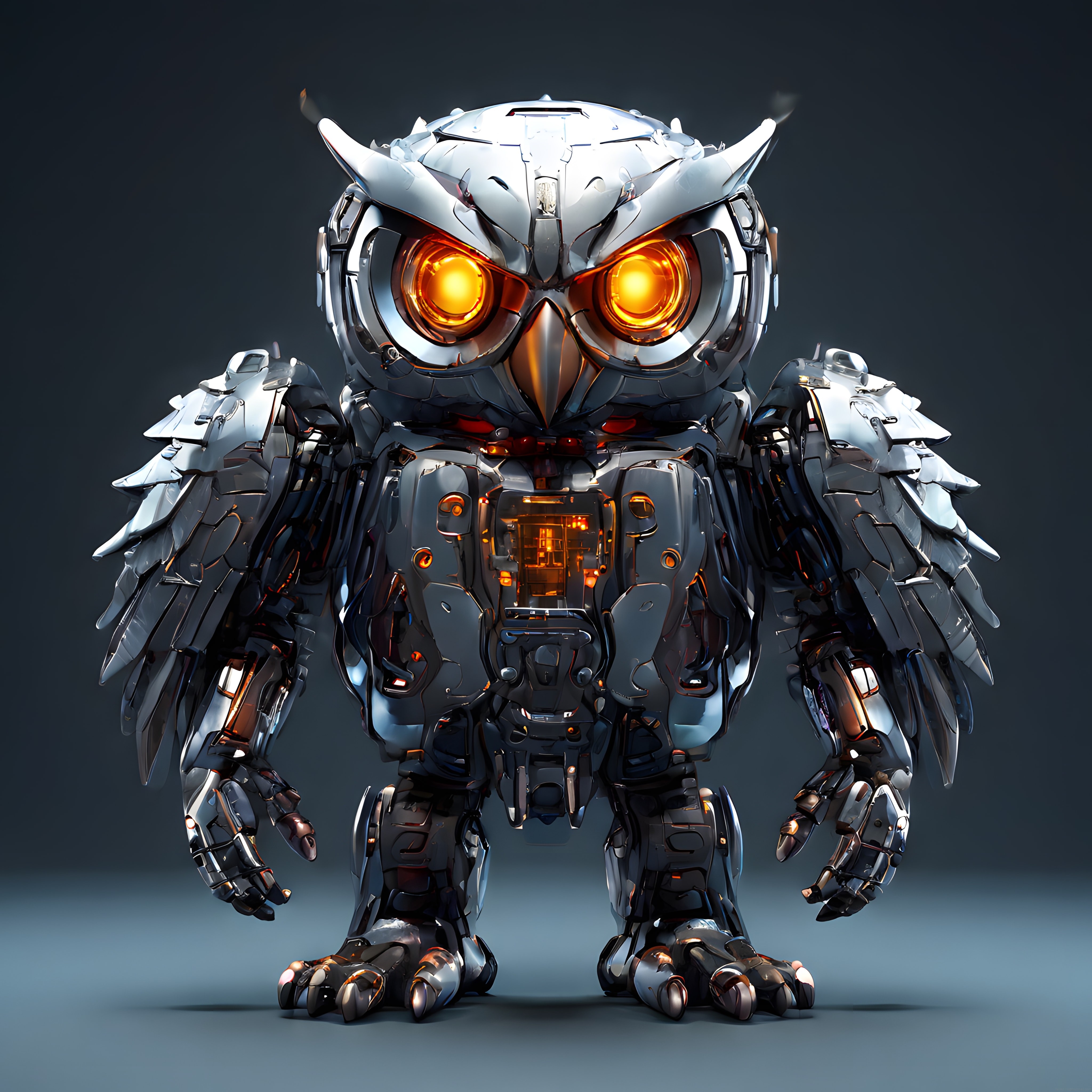 Metal Kanatları ve Parlayan Gözleriyle Geleceğin Mekanik Baykuş Robotu