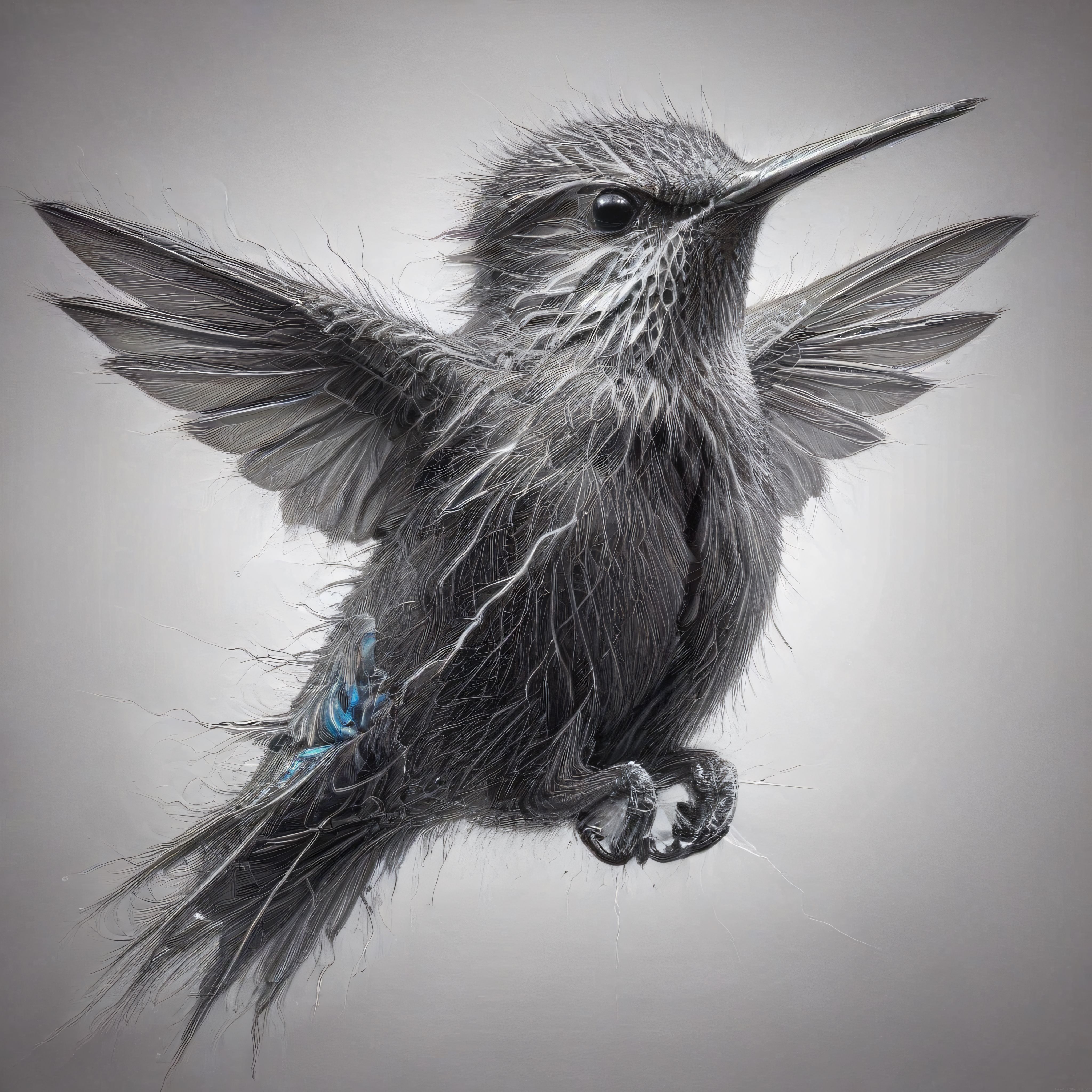 Metal Tel Örgü Tekniğiyle Yaratılmış Gerçekçi Kolibri Sanat Eseri Renderı